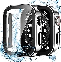 Dirrelo 2 Pezzi Cover Compatibile con Apple Watch Series SE/6/5/4 44mm con Vetro Temperato, PC Rigido Impermeabile con Bordo Dritto e Pellicola Protettiva ad Alta Sensibilità per iWatch,2Argento