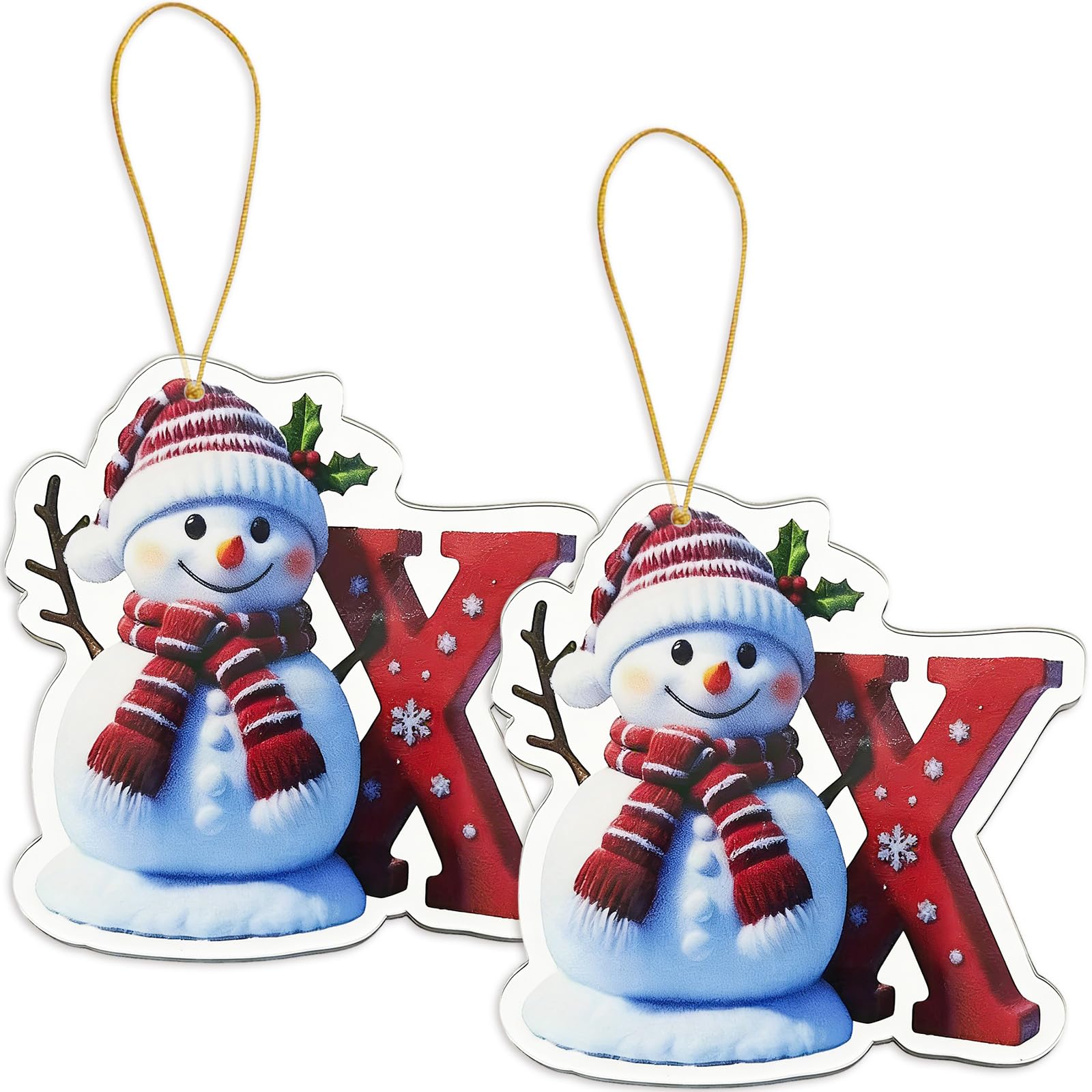 FAMINESS 2PCS 2D Acrylic Letter X Snowman Christmas Ornaments - 26 Alphabet Tree Decorations Hanging Ornaments for Party Gifts