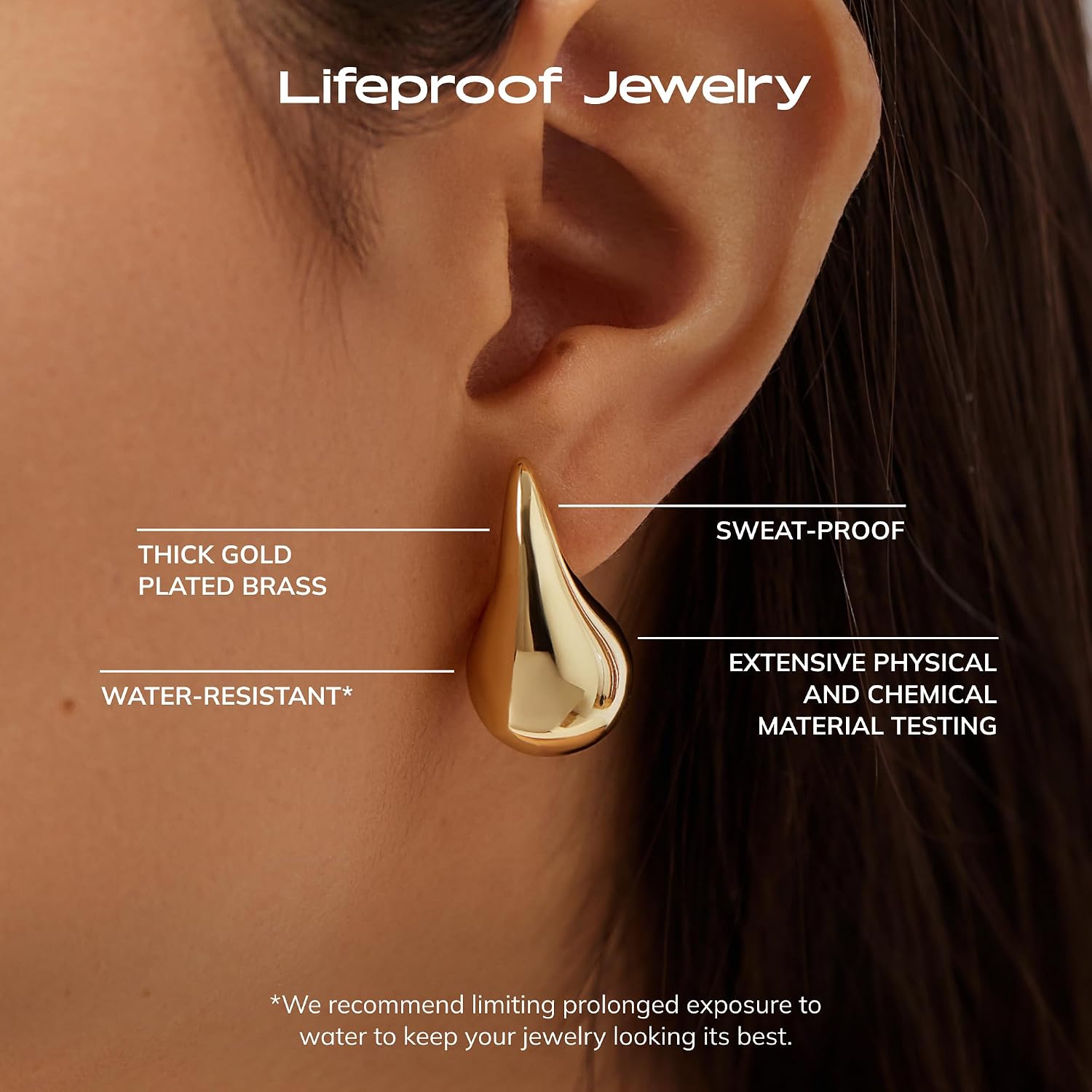 Ana Luisa Kiara Teardrop Earring - 14K Gold Plated Tear Drop Earrings Jewelry Dupes - Hypoallergenic, Water-Resistant, Tarnish-Free Ana Luisa Jewelry - Trendy 14K Gold Plated Chunky Earrings for Women