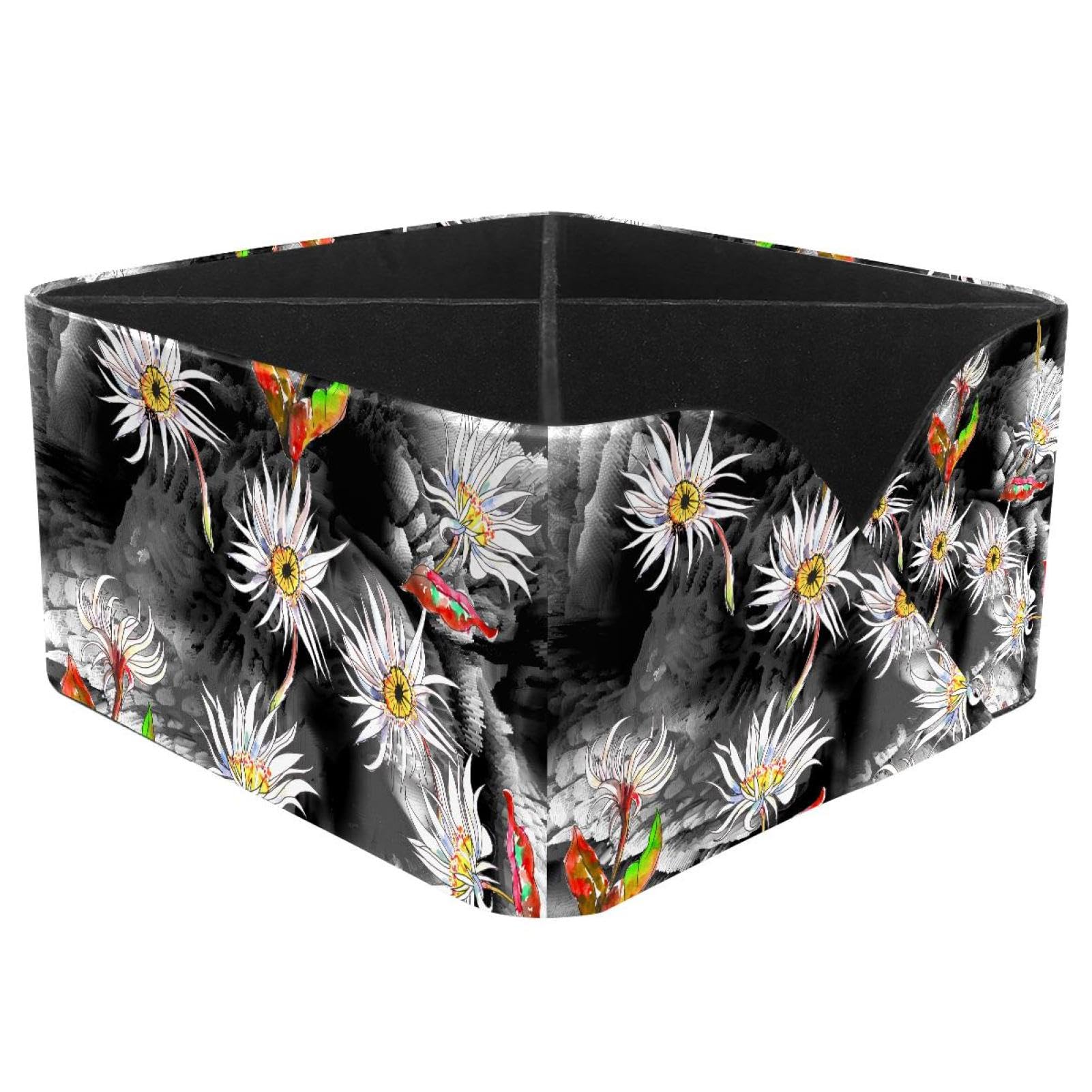 KengjuTesu Daisy Floral Flowers Pattern Desktop Organizer Pen Holder, Rectangular Pencil Cup for Office, Study and Makeup Stations