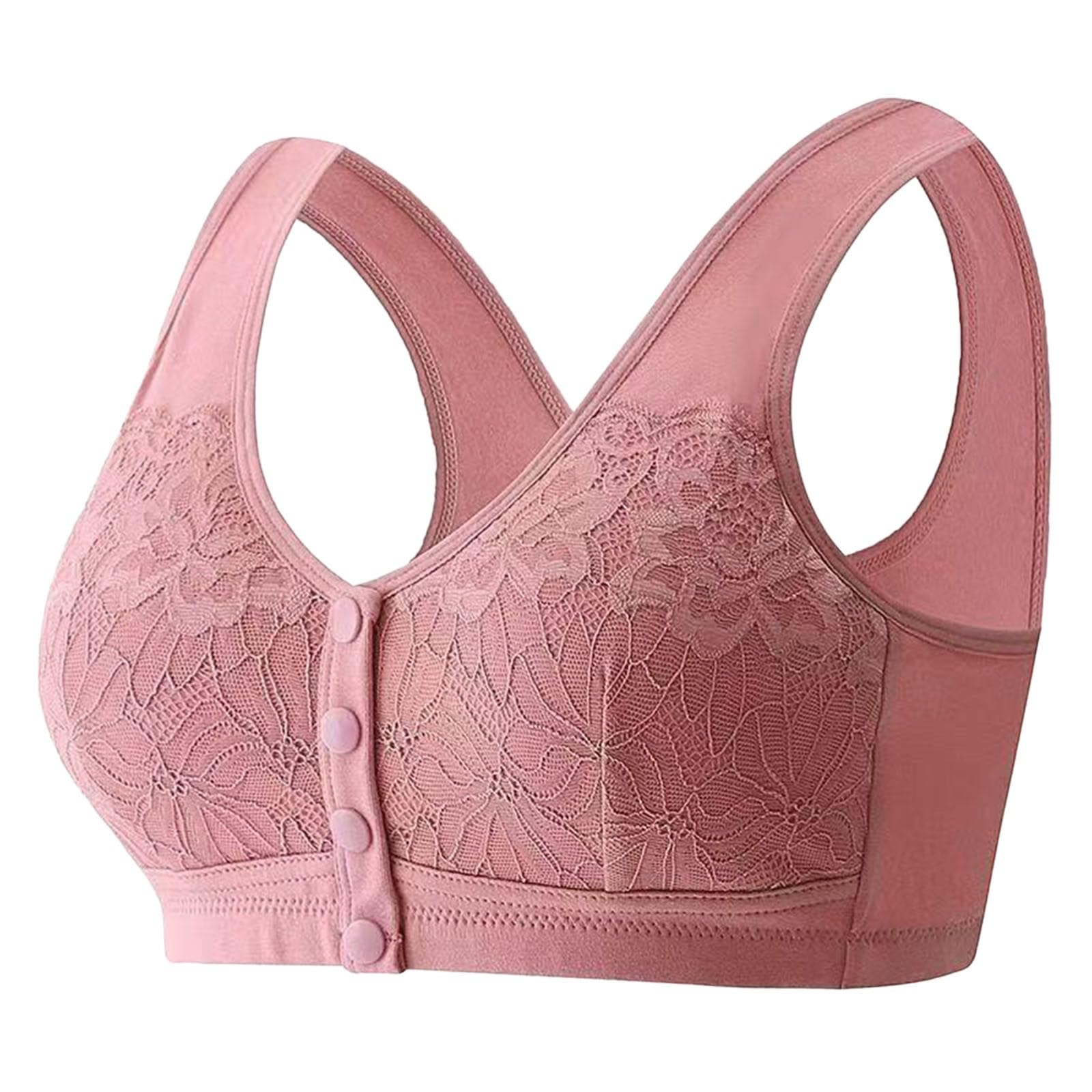 Comfortable Non-Wired Shaping Bra Button Front Lace for Medium and Elderly, Beige, 16