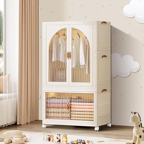 Miniatura 1 de EHAMILY Armario portátil para niños, armario plegable de plástico para ropa de bebé, armario para dormitorio, cuarto de bebé, armario de instalación