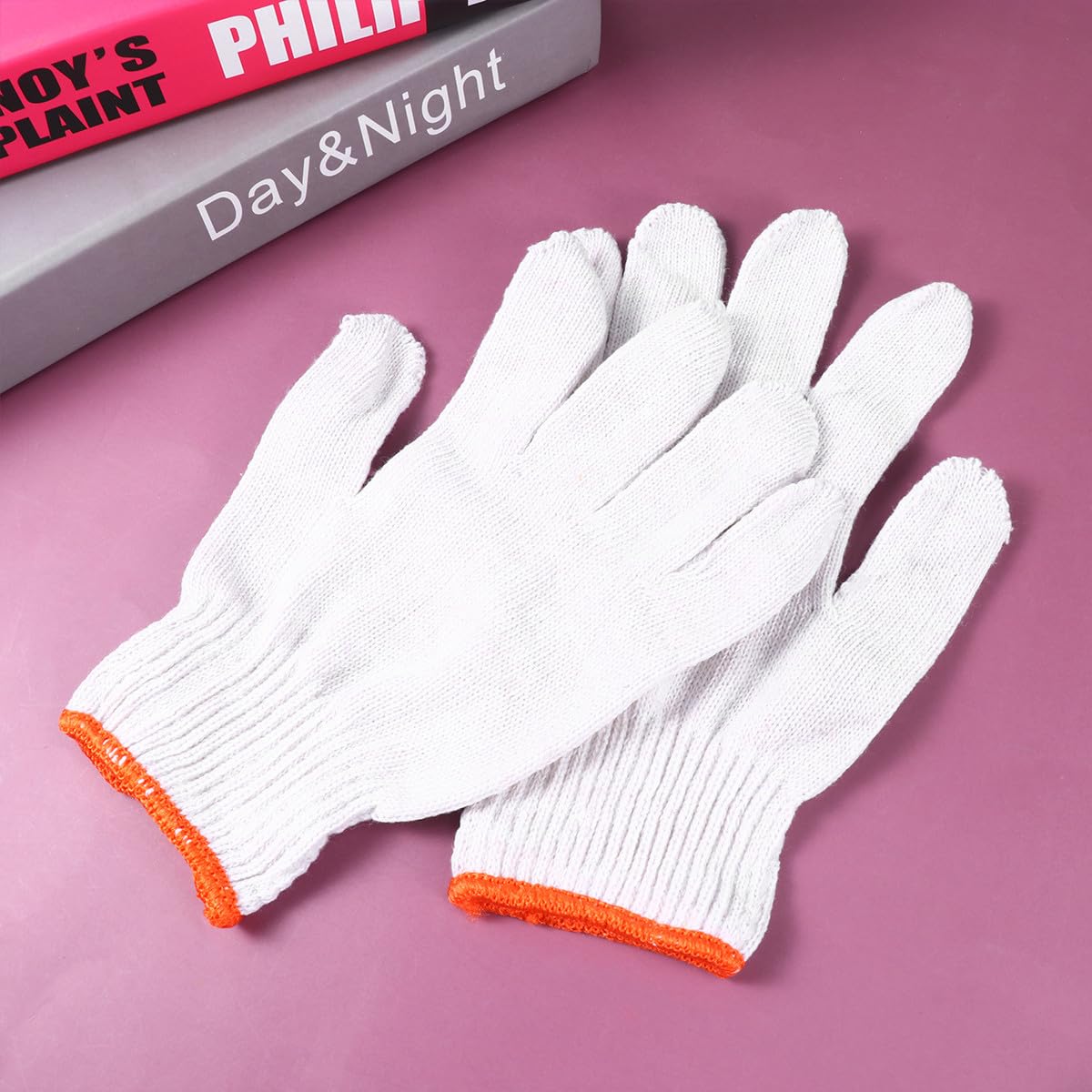 INOOMP Moufles Antidérapants en Fil de Coton Blanc Lot 24 Paires pour Manutention Industrielle et Travaux Manuels Bordure Orange Résistante