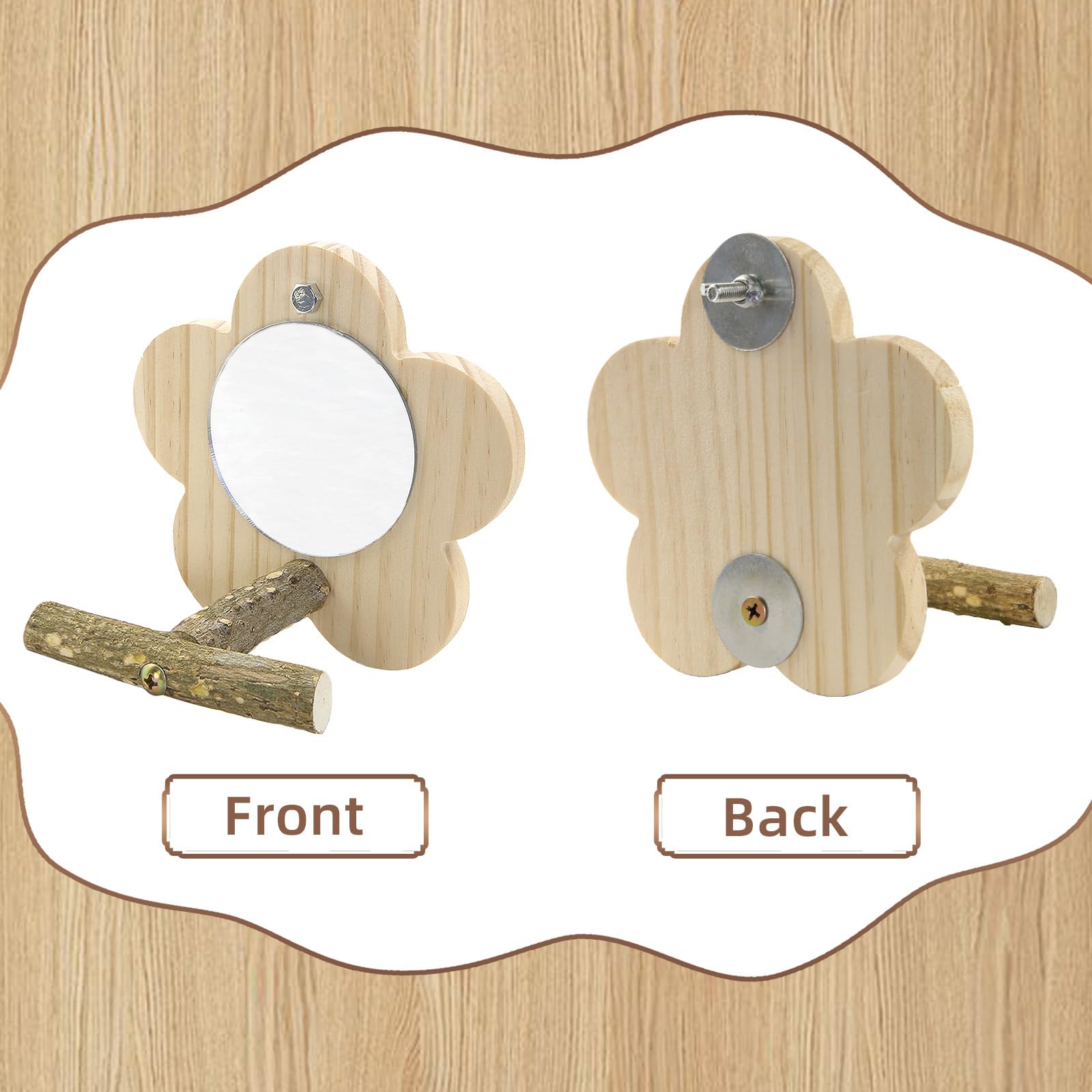 Bird Perch with Mirror Flower Shape Stand Birdcage Scrub Stand Bar for Bird Parrot Budgies Parakeet Cockatiels Conure Lovebird Cage Paw Grinding Toy - Image 3