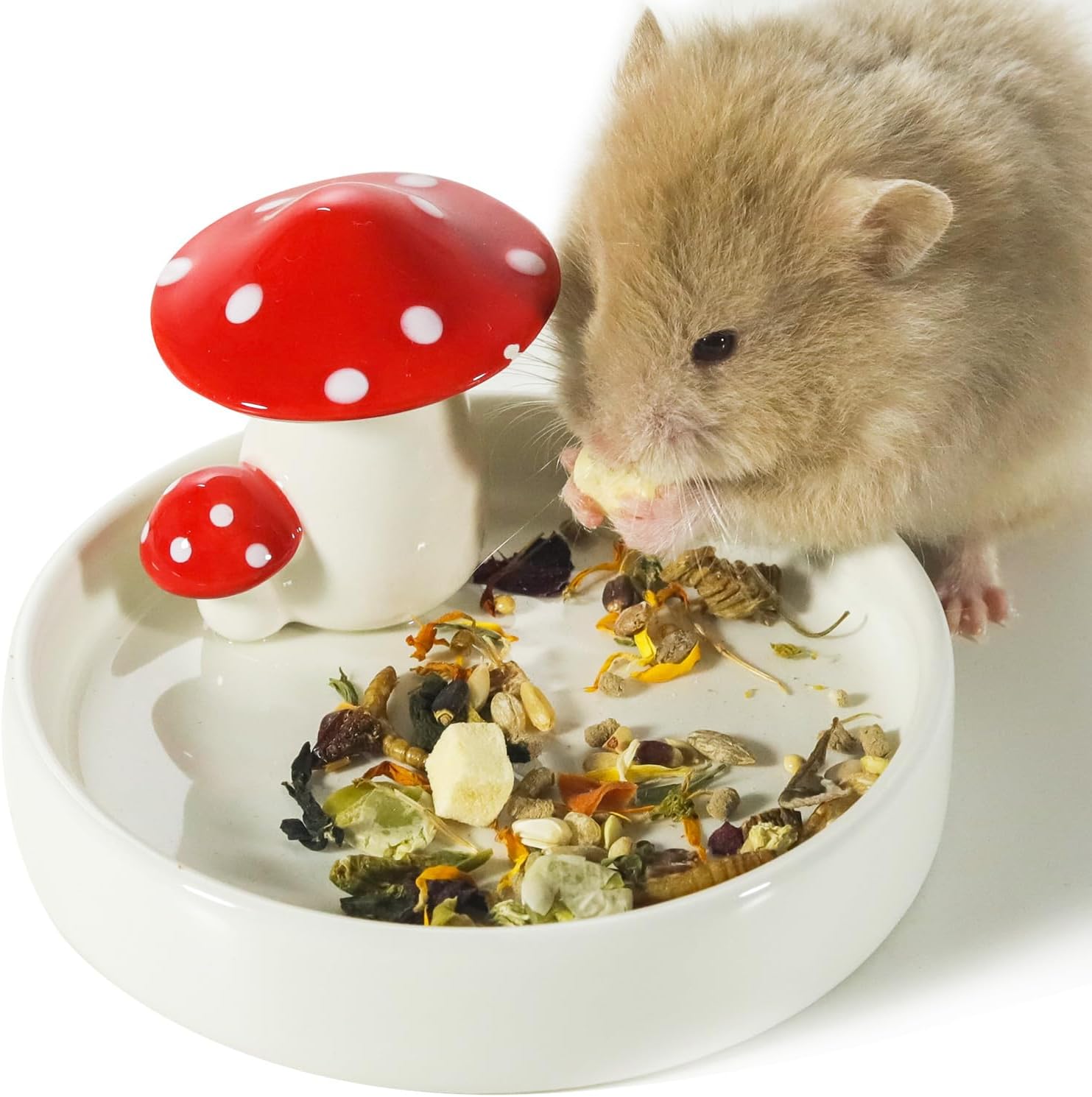 Niteangel Hamster Feeding & Water Bowls Mushroom Ceramics Series Food Dish Feeding