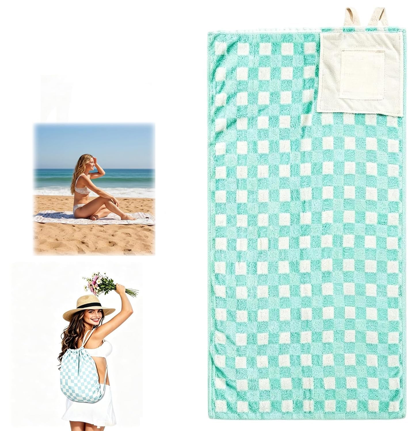 2 In 1 Beach Towel Bag Convertible Backpack,2-In-1 Convertible Towel & Backpack With Inner Zip Pocket,Beach Towel Backpack,Hands Free Travel Towel Bag For Women Men,for Travel,Camping,Vacation (D)