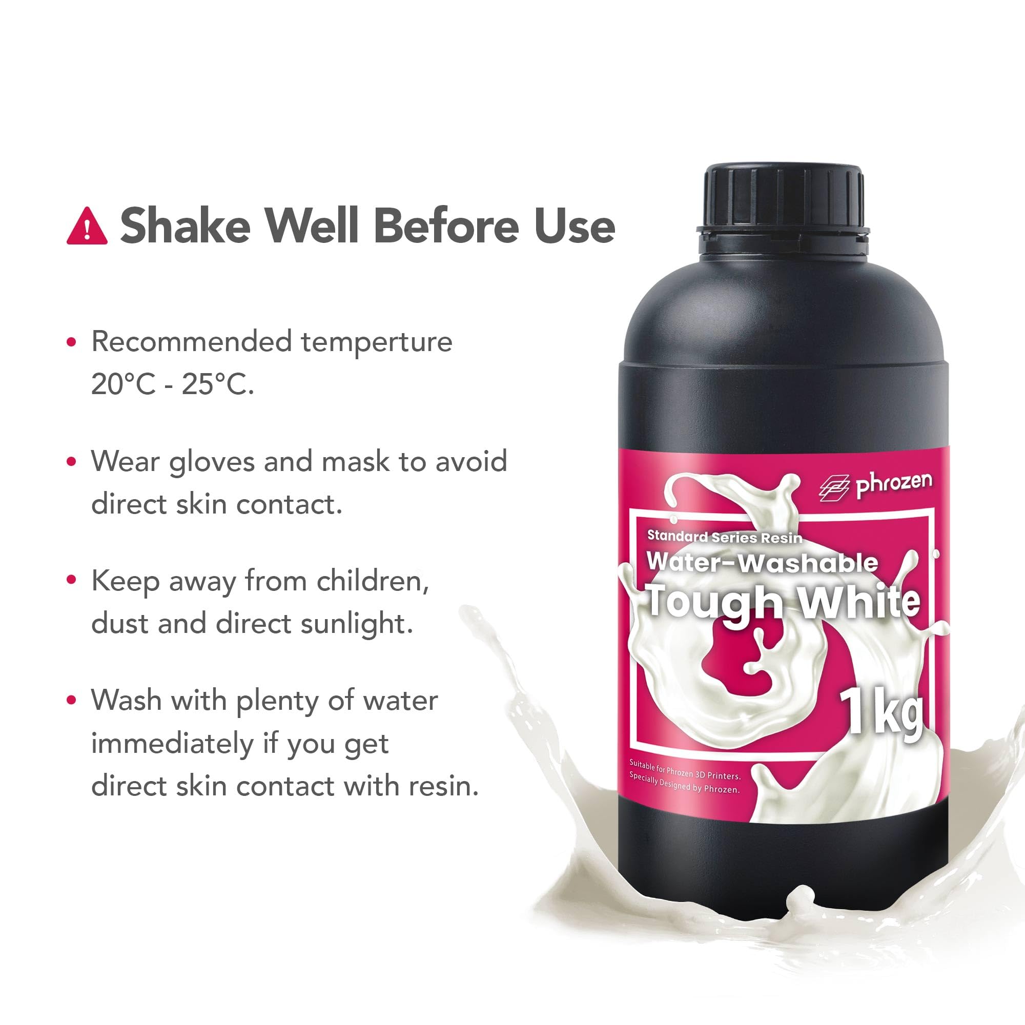 Phrozen Water-Washable Tough 3D Drucker Resin | Wasser Waschbar mit 2x Zähigkeit | 405nm Photopolymer UV-Harz für LCD Printer | hohere Haltbarkeit, Nicht Spröde - Weiß (1kg)