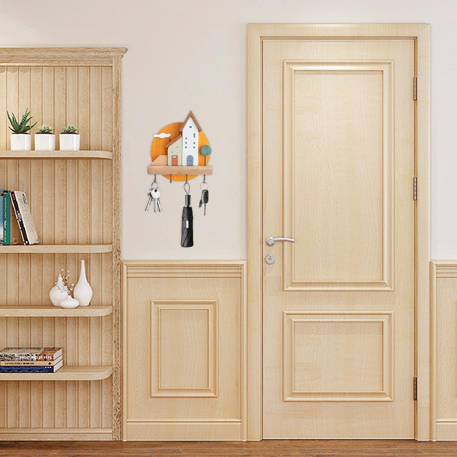 Generisch Porta chiavi montato a parete, grande scaffale portaoggetti da | 20 cm per ingresso, gancio multiuso per l'organizer con 4 ganci, decorativo per chiavi, occhiali