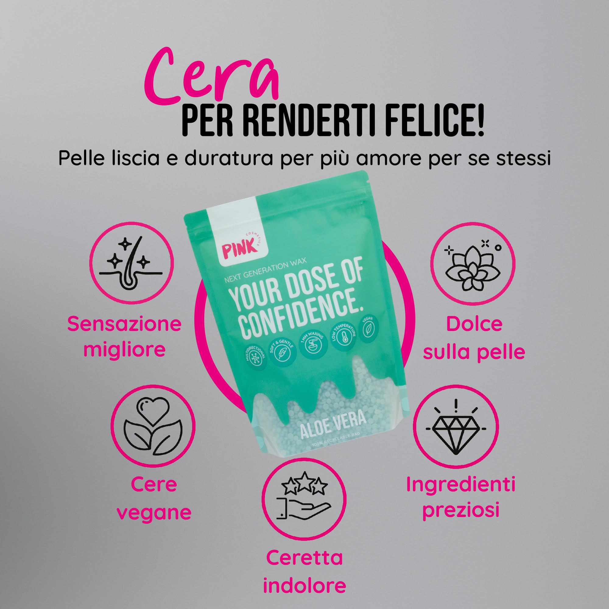 ALOE VERA Next Generation Wax - Cera Depilatoria 800 g - Cera a bassa temperatura - Cera depilatoria senza strisce - Perle di Cera Dura Professionali