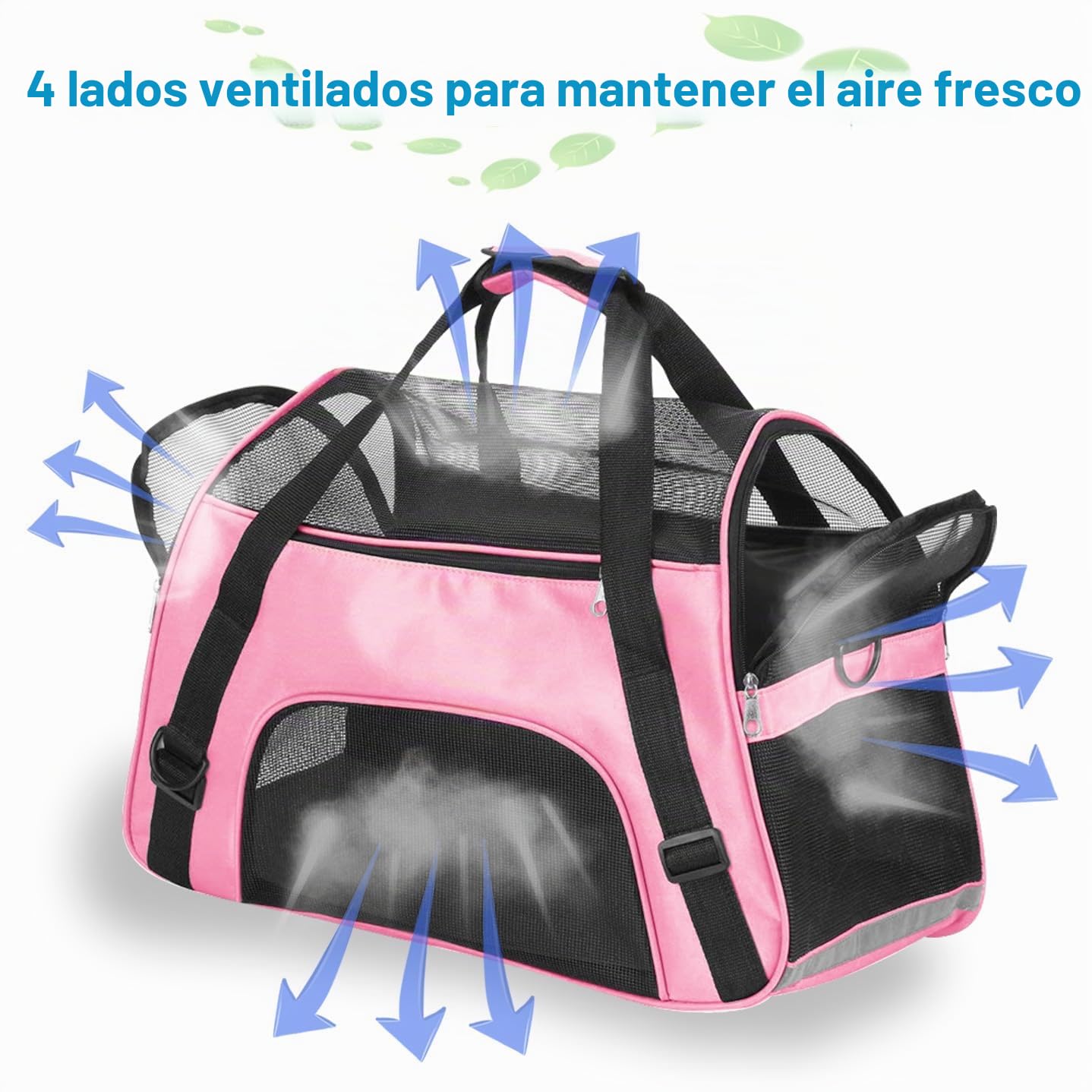Trasportín de Viaje para Mascotas para Gatos Perros Conejos Hámster, Homologado para Aerolíneas Laterales Blandos Bolsa de Transporte para Perritos, Gatitos (M - 47x27x28 cm for MAX 5KG Pet, Rosa)