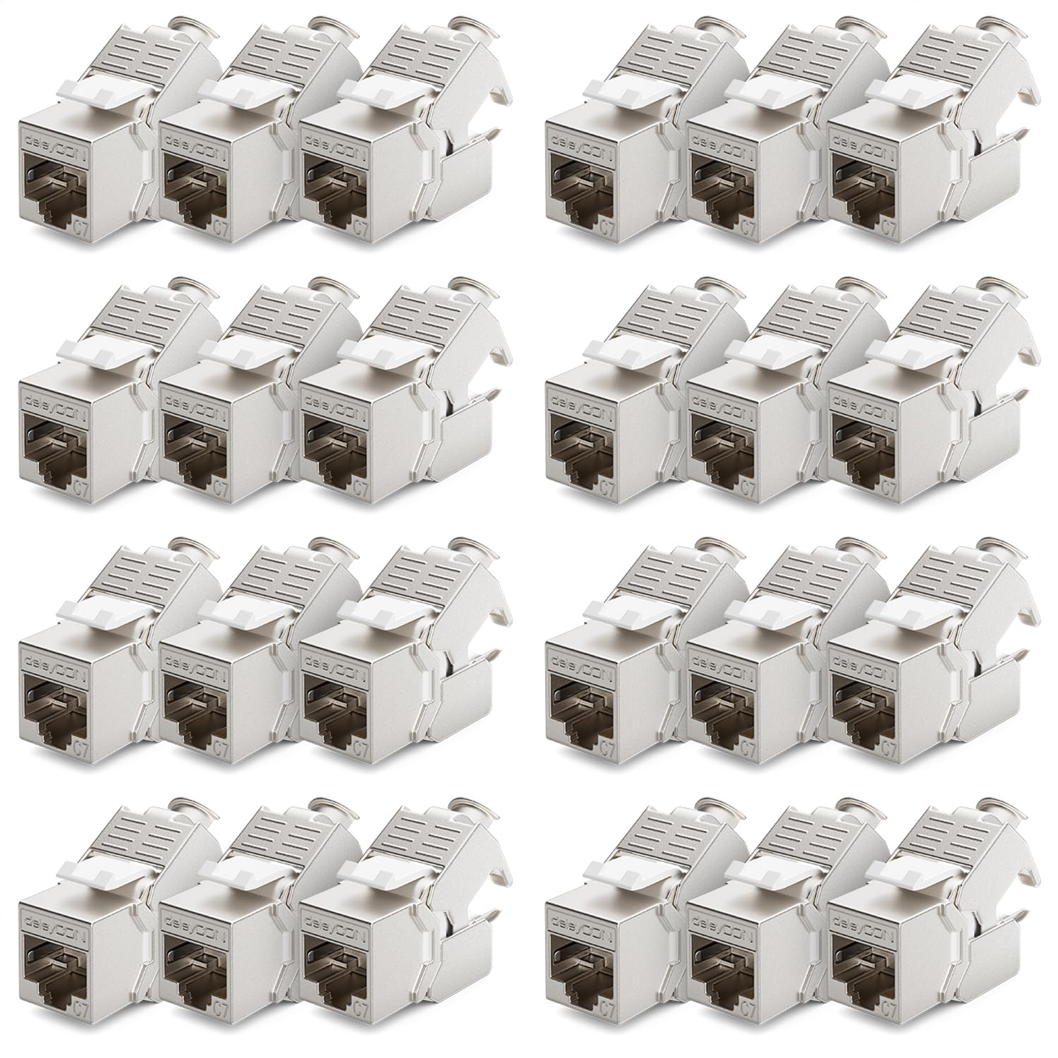 deleyCON 24x CAT 7 Keystone Jack Modul Optimal für CAT7 CAT6 CAT6a Verlegekabel Verbinder Patchkabel Netzwerkkabel STP Schirmung RJ45 Buchse 1000 MHz 10 Gbit/s Schneidklemme (LSA)