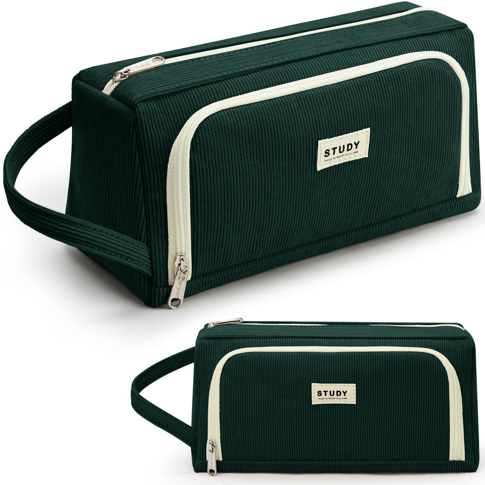 KALIDI Federmäppchen Mäppchen Federtaschen 2 Fächer, extra groß Pencil Case Stifte Etui Schule, Aesthetic Federmäppchen Mäppchen für Mädchen und Jungen, Cord Grün