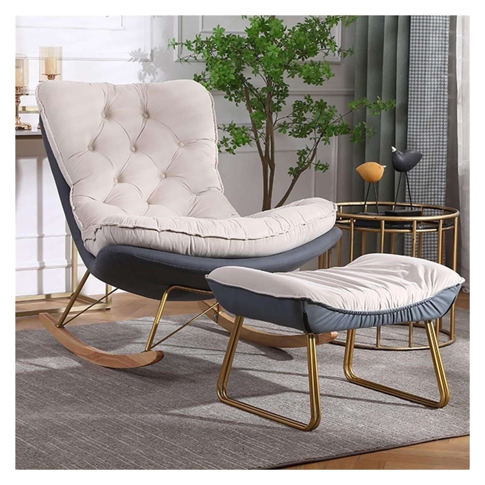 Generisch Moderner Schaukelstuhl mit Hocker – Bequemer Grauer Schaukelstuhl für Wohn- und Schlafzimmer, ideal zum Entspannen, Lesen und Relaxen.