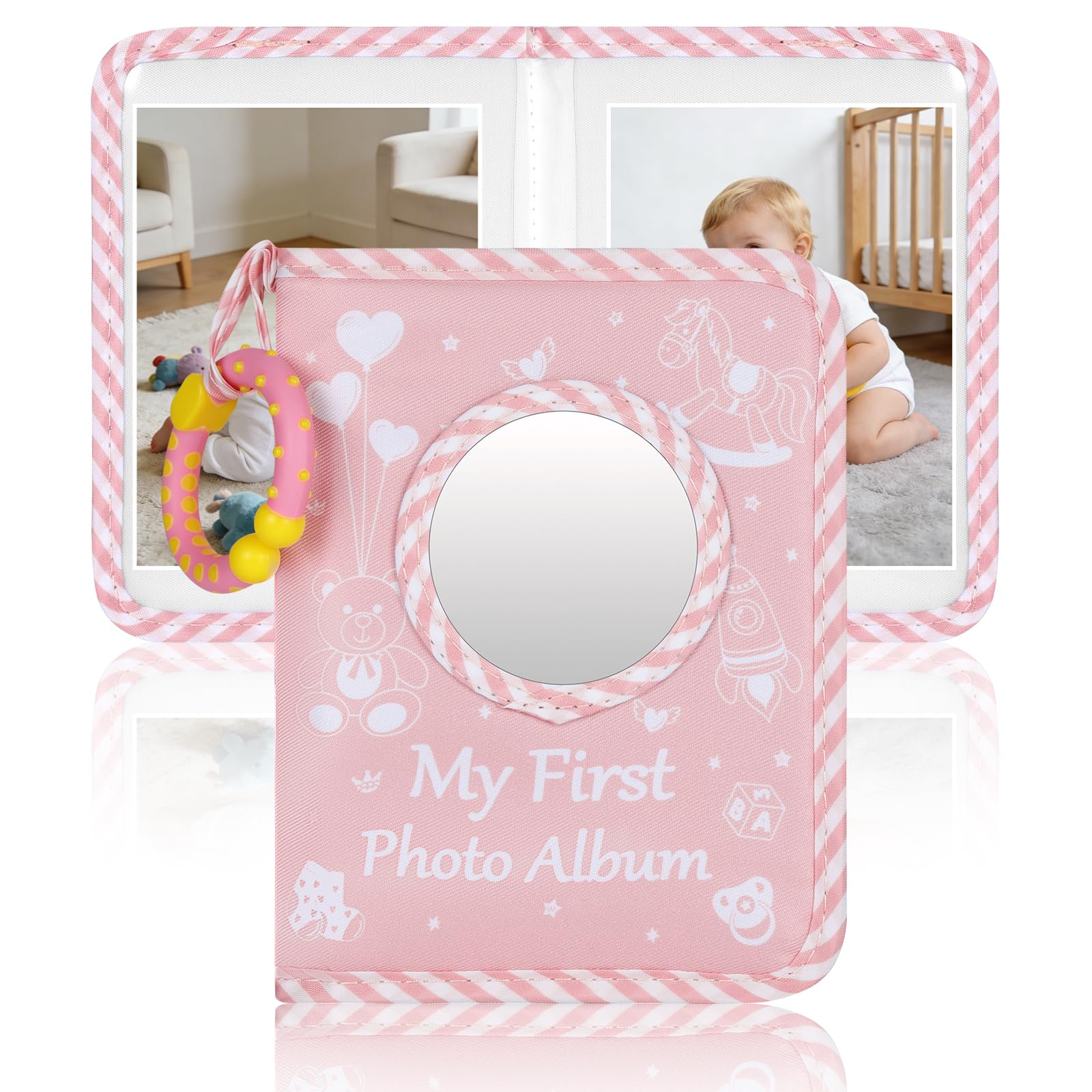 Ainiv Baby Photo Album Holds 17 6.5 x 4.5 in Pictures, Pink Bear