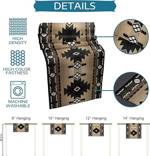 Miniatura 7 de Camino de mesa de lino de algodón del suroeste del oeste de 48 pulgadas de largo, caminos de mesa de comedor, color marrón, bohemio, azteca, granja,