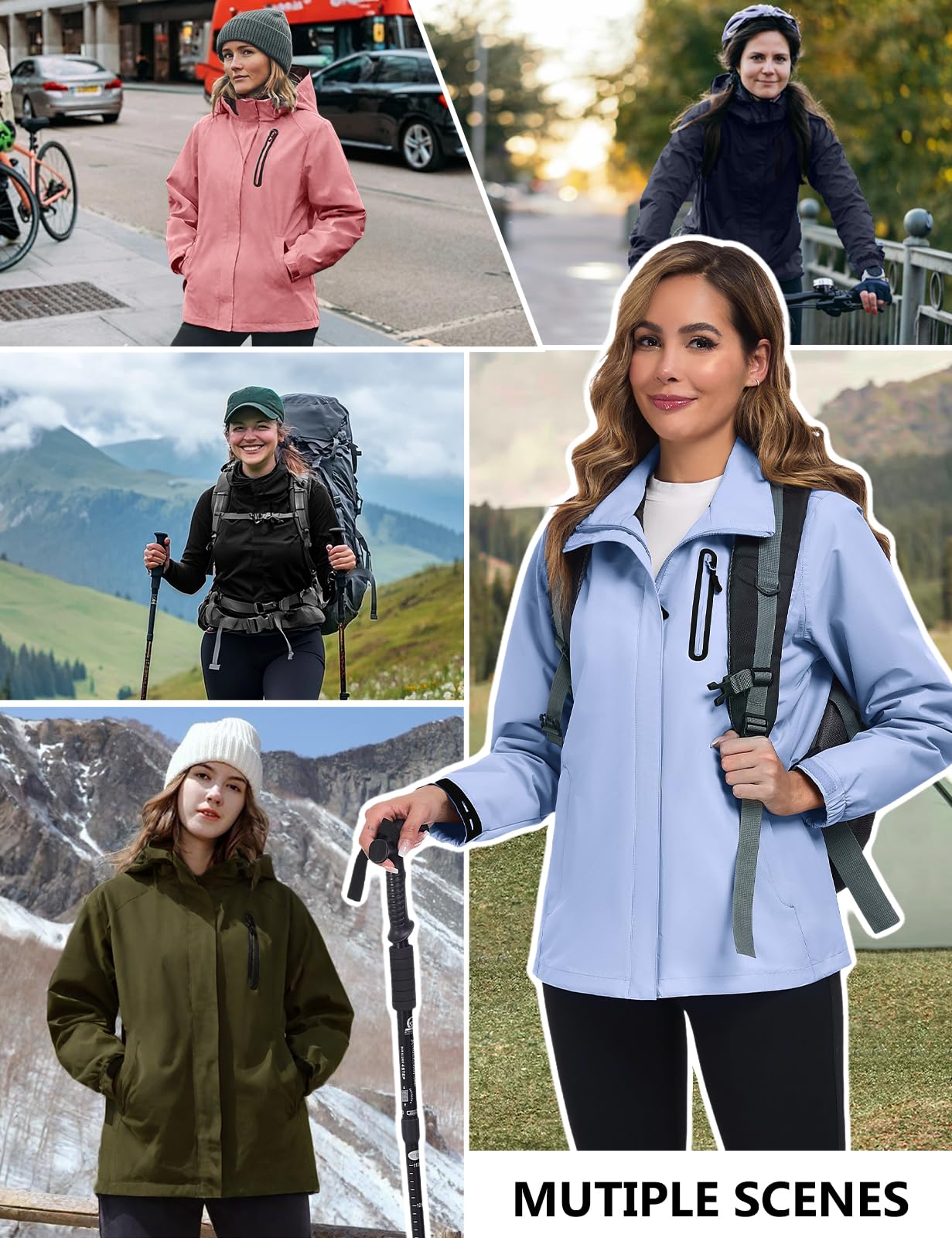 UMIPUBO Veste Imperméable Pour Femme Pluie Coupe Vent Respirante Blouson Outdoor Randonnée Jacket Avec Capuche Pour Rain Saison