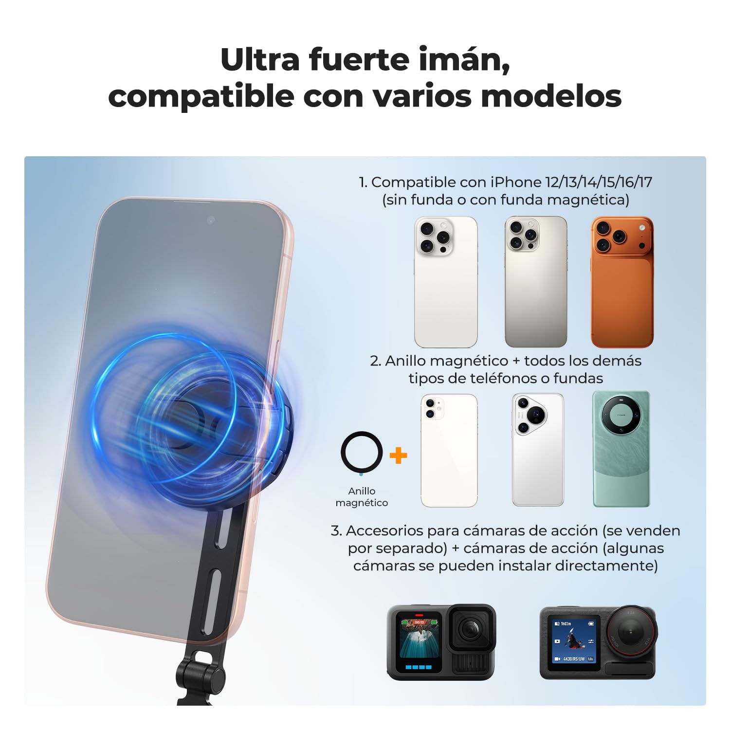 K&F CONCEPT 2 en 1 Soporte Movil Cuello Magnético+Clip, POV/VLOG Soporte Movil Pecho Compatible con Teléfonos móviles Magsafe iPhone 17 16 15 14 13 12 Serie Android, Negro