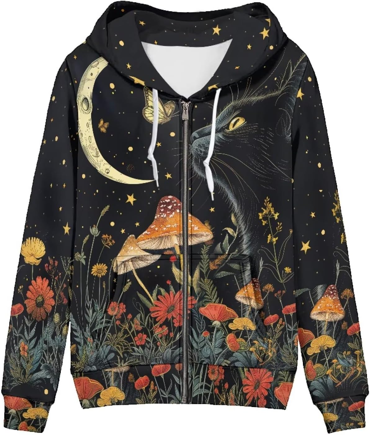 Irisjudy Island Tribal Zipper Women Hoodies with Pocket, Leopard Print,Music Notes Plus Size Hooded Sweatshirt Sport Coat