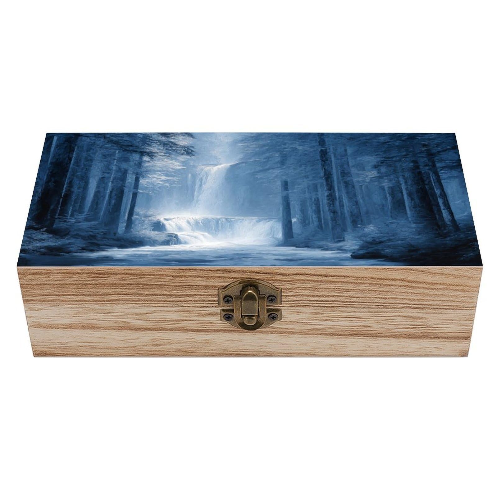 Ahdyr As Pic Blue Waterfall In The Wooden Storage Box With Hinged Lid And Front Clasp Large Keepsake Box