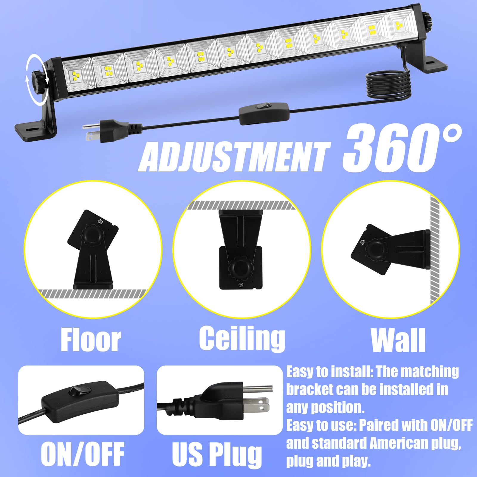 40W LED Shop Lights 4800LM 6500K Shop Light Bar with 6 6ft Cord Plug Switch Daylight White Work — view 6