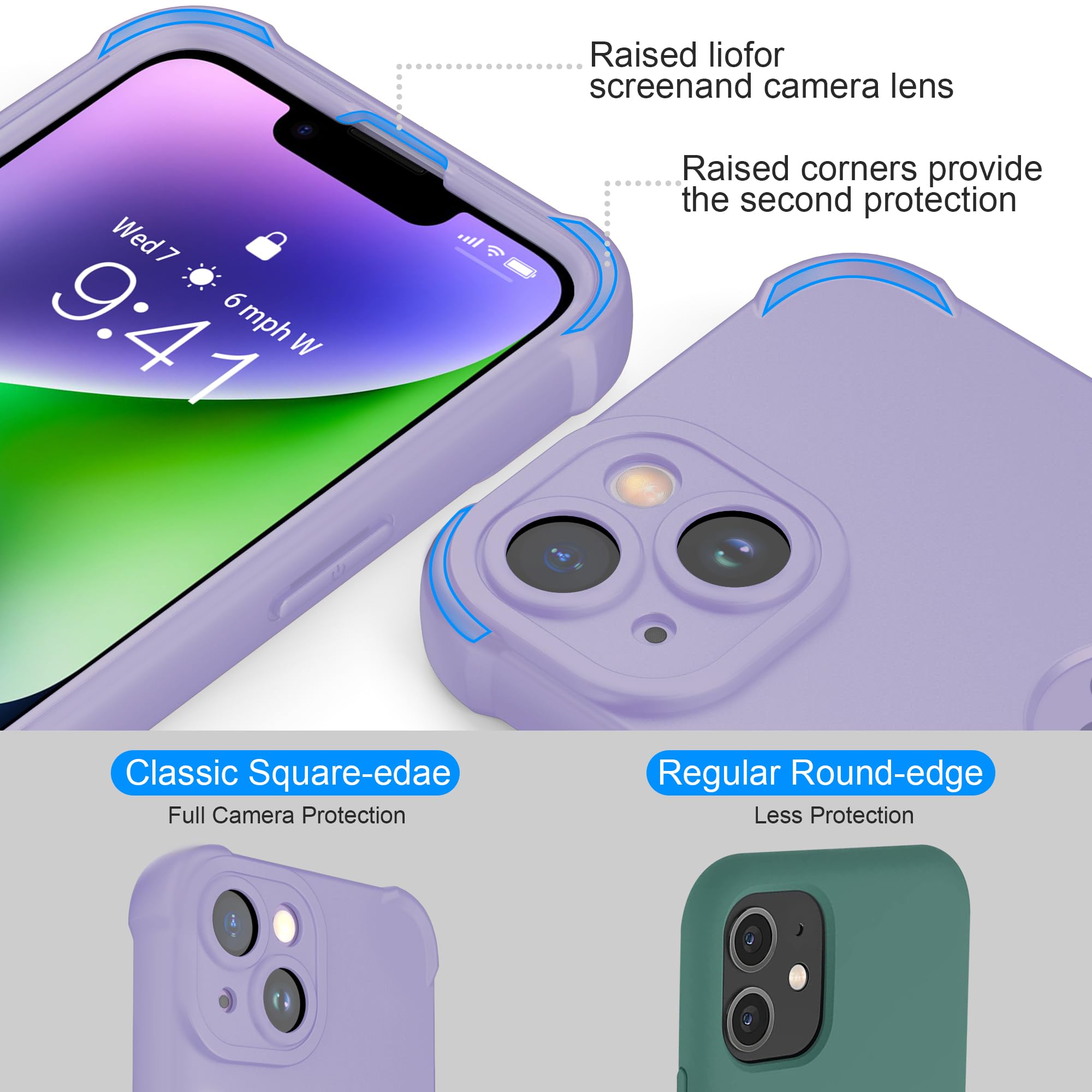 ORETECH Compatibile con Cover iPhone 14, Custodia iPhone 14 con [ 2 x Pellicola Protettiva Vetro Temperato] 2 in 1 Ultra Sottile Antiurto Hard PC Silicone Anti Graffio Cover per iphone 14 - Lillà - Vista 4