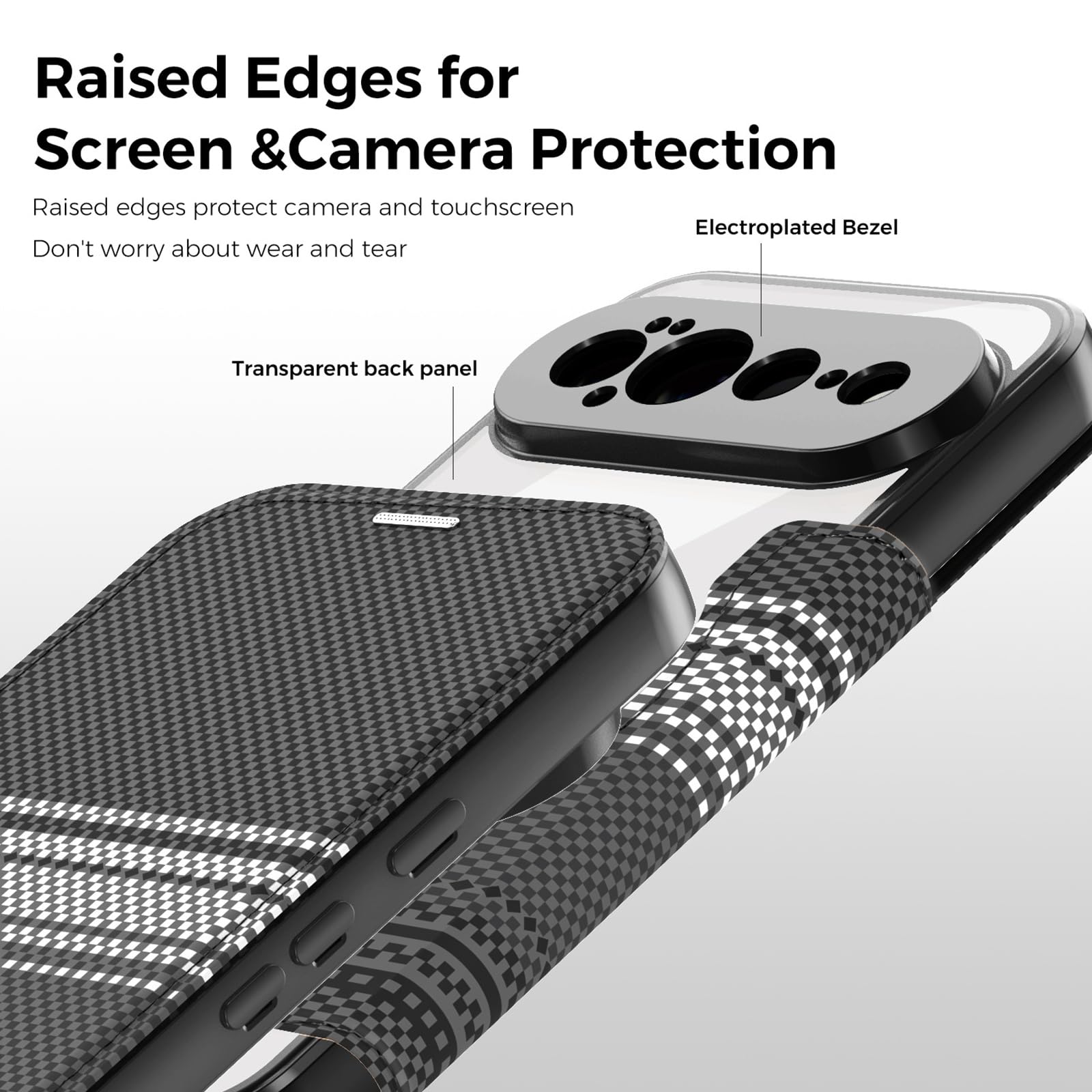 Custodia Per Google Pixel 11 Pro XL/ 11 Pro/ 11, Flip Portafoglio Cover | Magnetica Fibra di Carbonio Modello Protezione Completa Trasparente Caso,Marrone,11