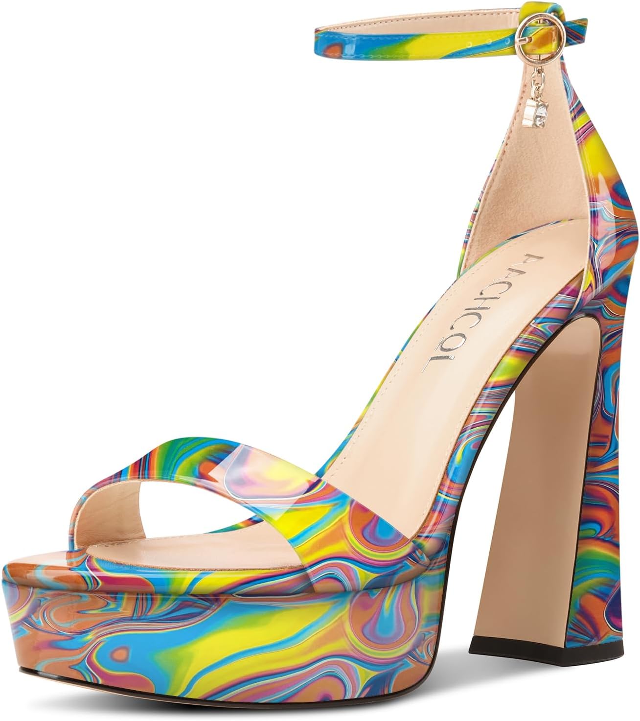 Aachcol Womens Platform Chunky High Heels Open Toe Ankle Strap Block Heeled Sandals Prom Sexy Dress Shoes 5.1 Inches Heels