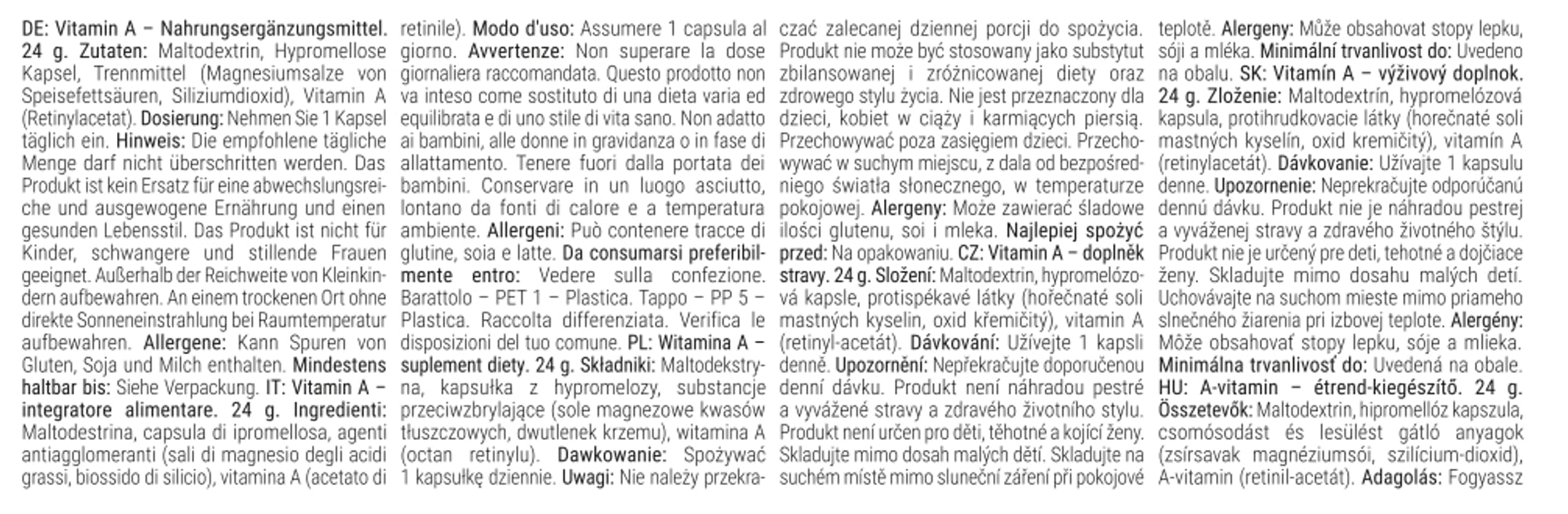 Vitamina A (Retinolo) - GymBeam 3000 µg Capsule per Sistema Immunitario, Salute di Pelle e Vista, Funzione delle Mucose, Metabolismo del Ferro e Differenziamento Cellulare, 60 cps