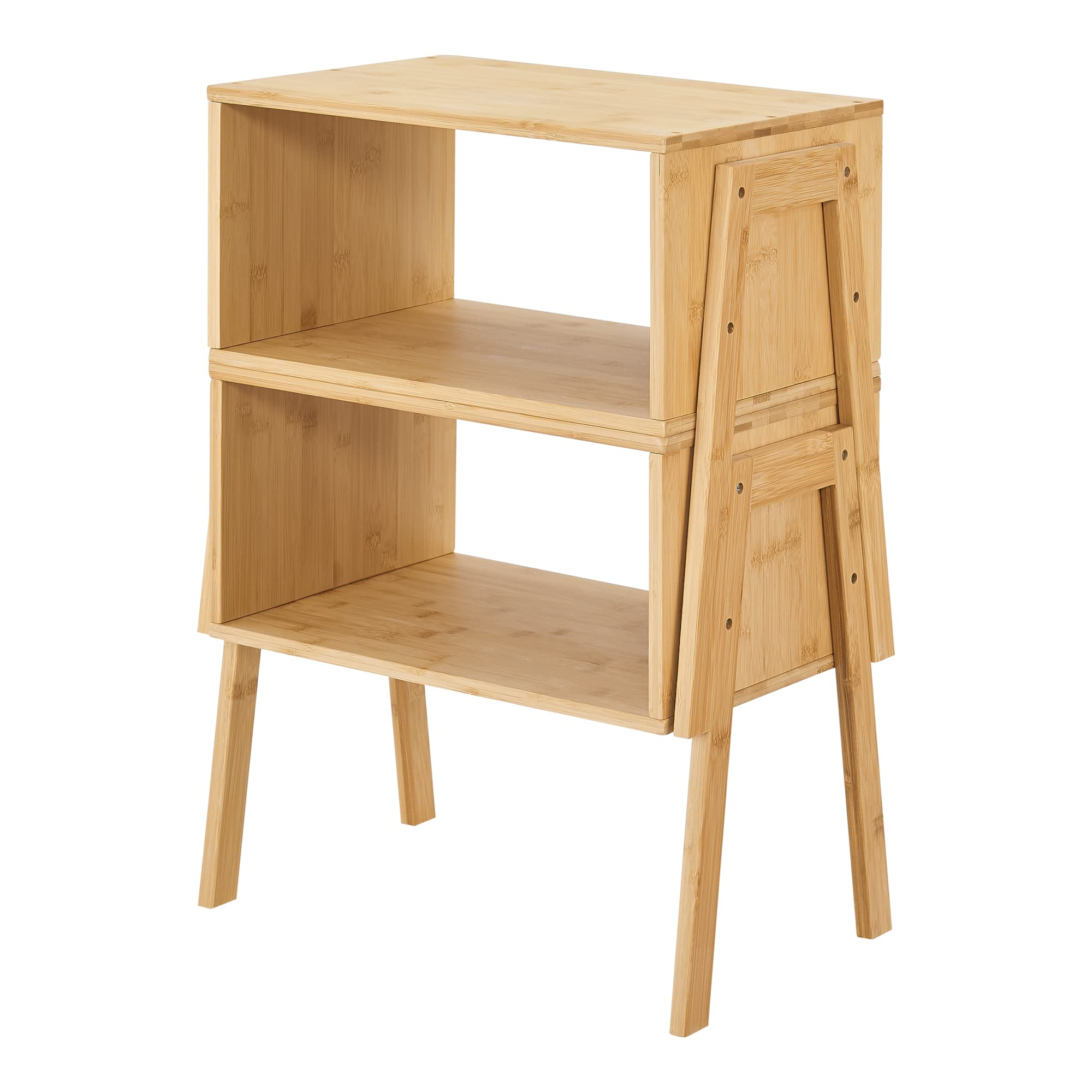 [en.casa] Lot de 2 Tables de Nuit Empilables Set de Table d'Appoint Ensemble de Chevet avec Etagères Petit Rangement pour Chambre Bambou 42 x 44 x 29 cm Naturel