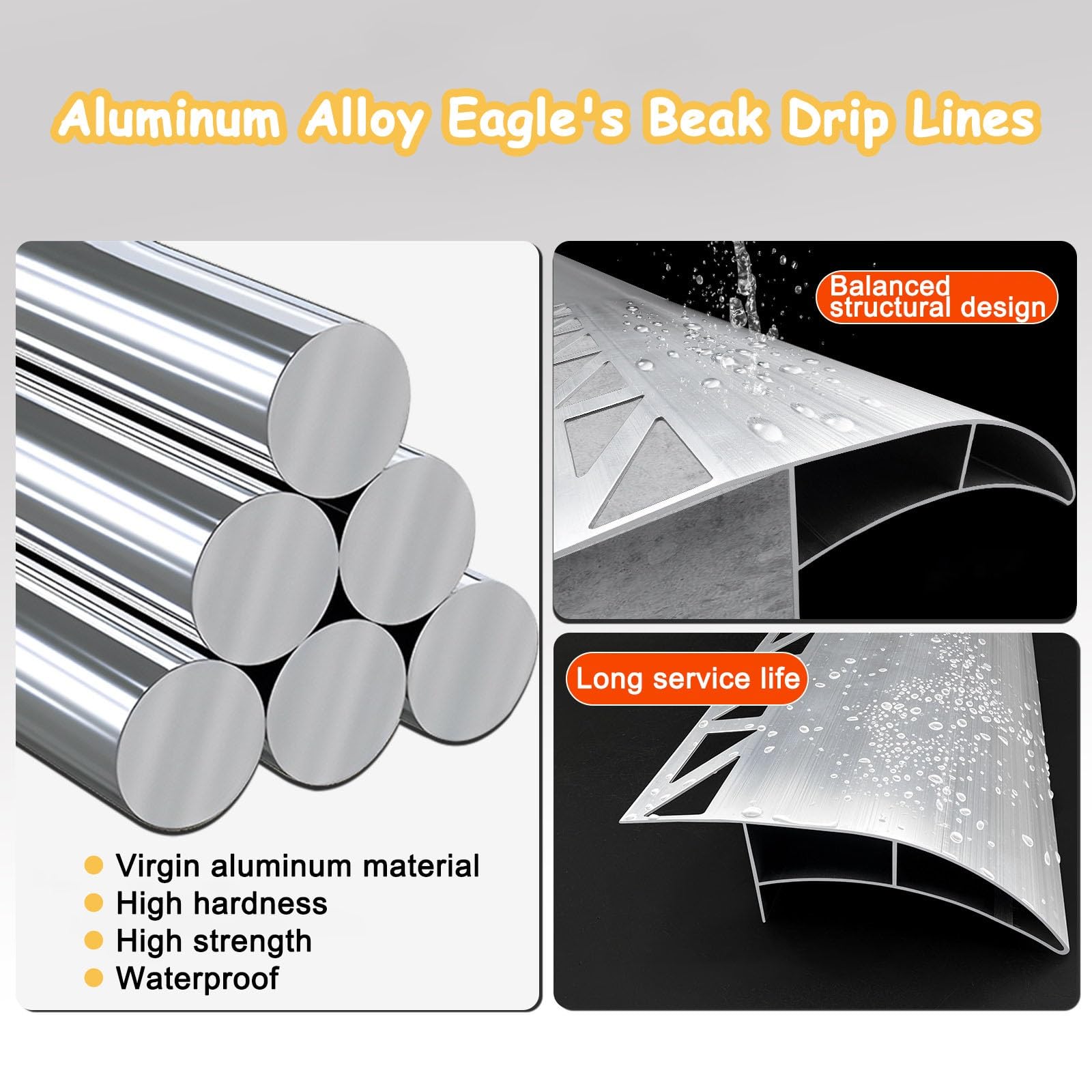 Borde goteo Perfil aluminio desviador agua plata 100 mm para muros exteriores, moldura borde tejado, deflector lluvia aleros, remate alféizar ventana aluminio(L-75cm/29.5in)