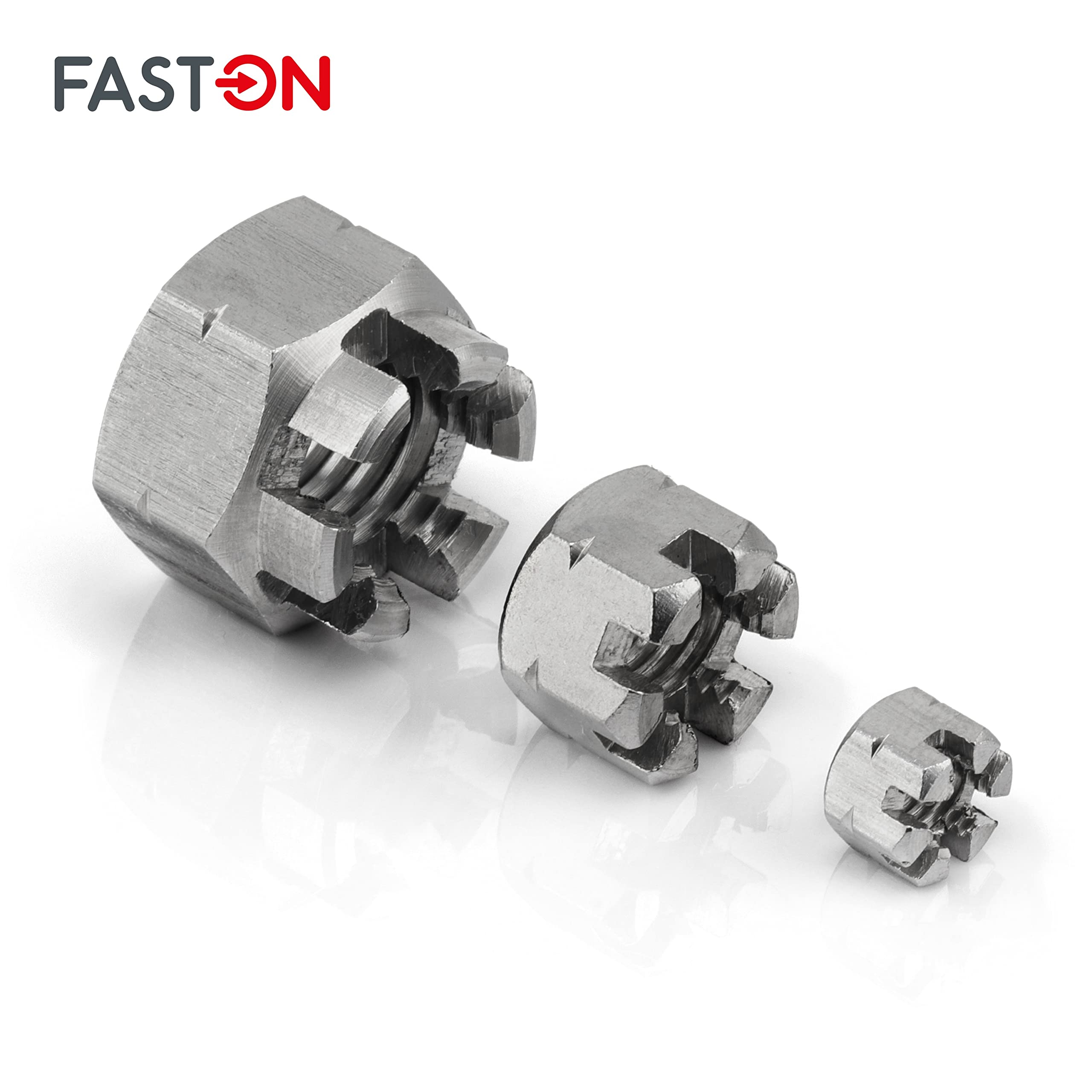FASTON® Kronenmutter M16 DIN 935 rostfreier Edelstahl A2 V2A (10 Stück) Sicherungsmuttern Kronenmuttern Sechskantmutter Stoppmuttern Sechskant-Muttern Sicherungsmutter Muttern Rostfrei