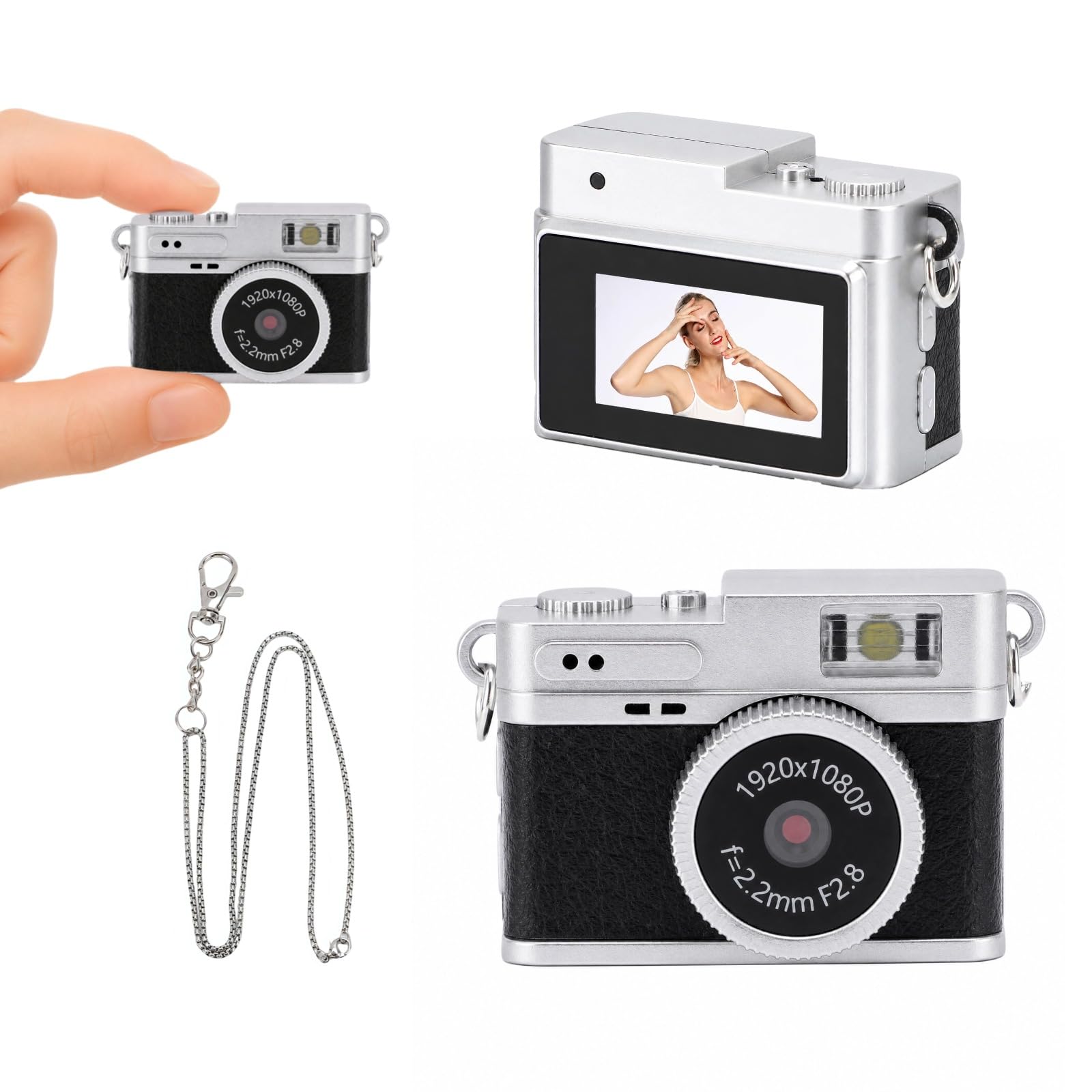 Mini Keychain Camera, 1080P 2MP Tiny Portable Small Digital Vintage Camera with 0.96in Color Screen 32GB Memory Card Built in 4 Filter LED Flash (Black)-image-5