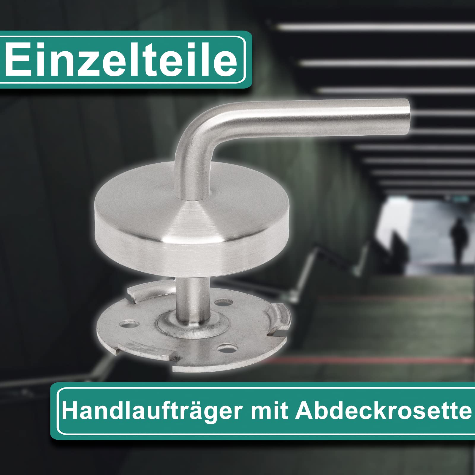PRIOstahl Handlaufhalter Wandhalter Handlaufstütze Rohrhalter Geländerhalterung - 4 x Handlaufträger an die Wand 3-Loch Befestigung mit Abdeckrosette Ø 42,4 mm für Rundrohr aus Edelstahl V2A