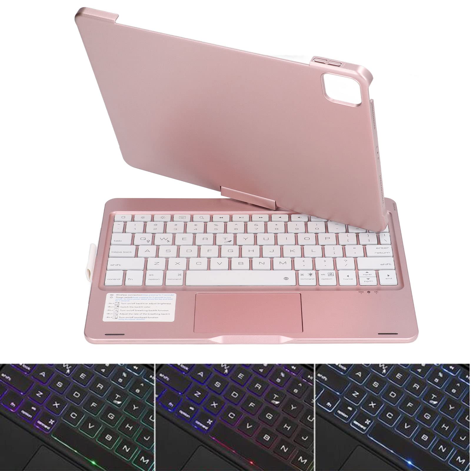 360 Obrotowa Klawiatura Touchpad Z PodświtleNiem RGB, KonstrukCja Stojaka Z Klapką WBudowane Zawias, do Tabletu Ios 11 CALI 10,9 CALA