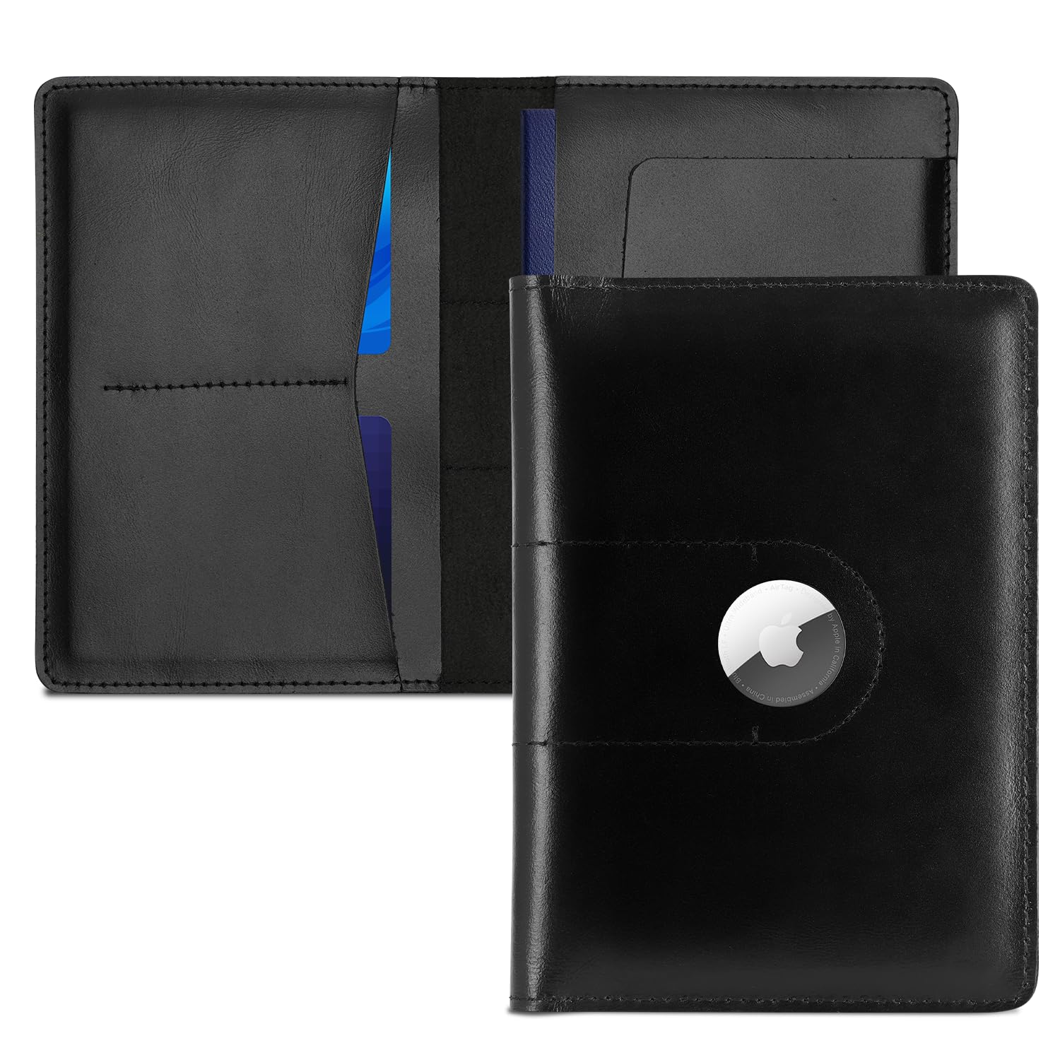 Genuine Leather Passport Holder for Travel Passport Covers with AirTag Slot Passport Wallets for Men Women Family Travel Christmas Gifts, Mens Womens