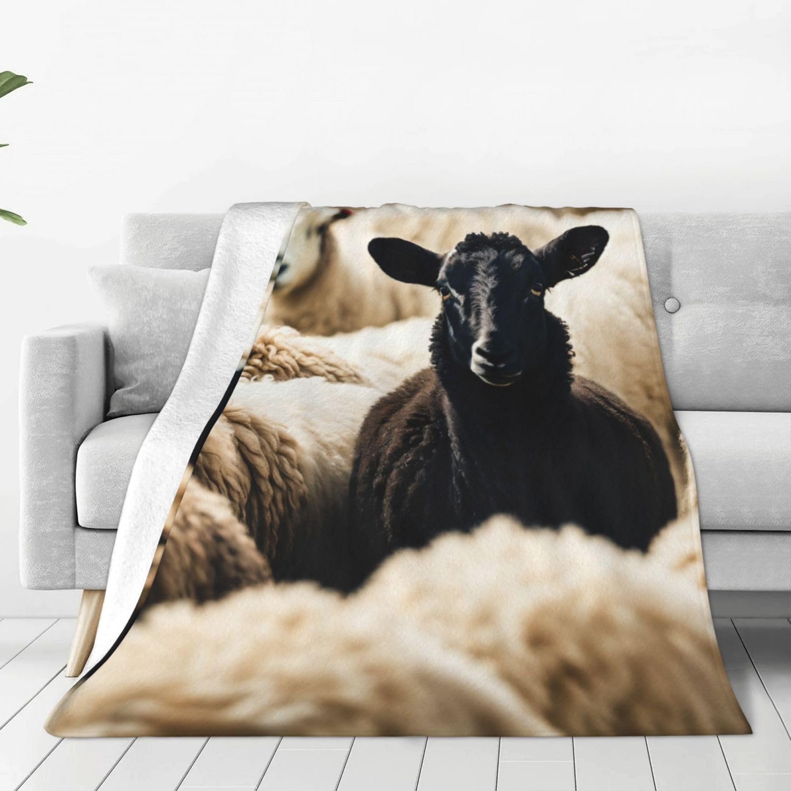 Couverture polaire douce en flanelle légère imprimée moutons pour le lit et canapé