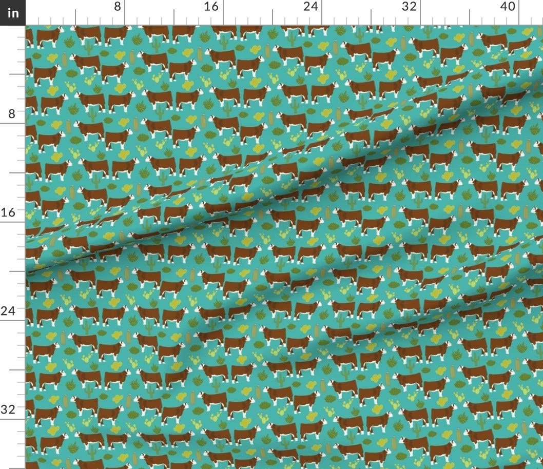 Spoonflower Fabric - Hereford Cow Cattle Cactus Turquoise Farm Animals Animal Pet Portrait Printed on Petal Signature Cotton Fabric by The Yard - Sewing Quilting Apparel Crafts Decor