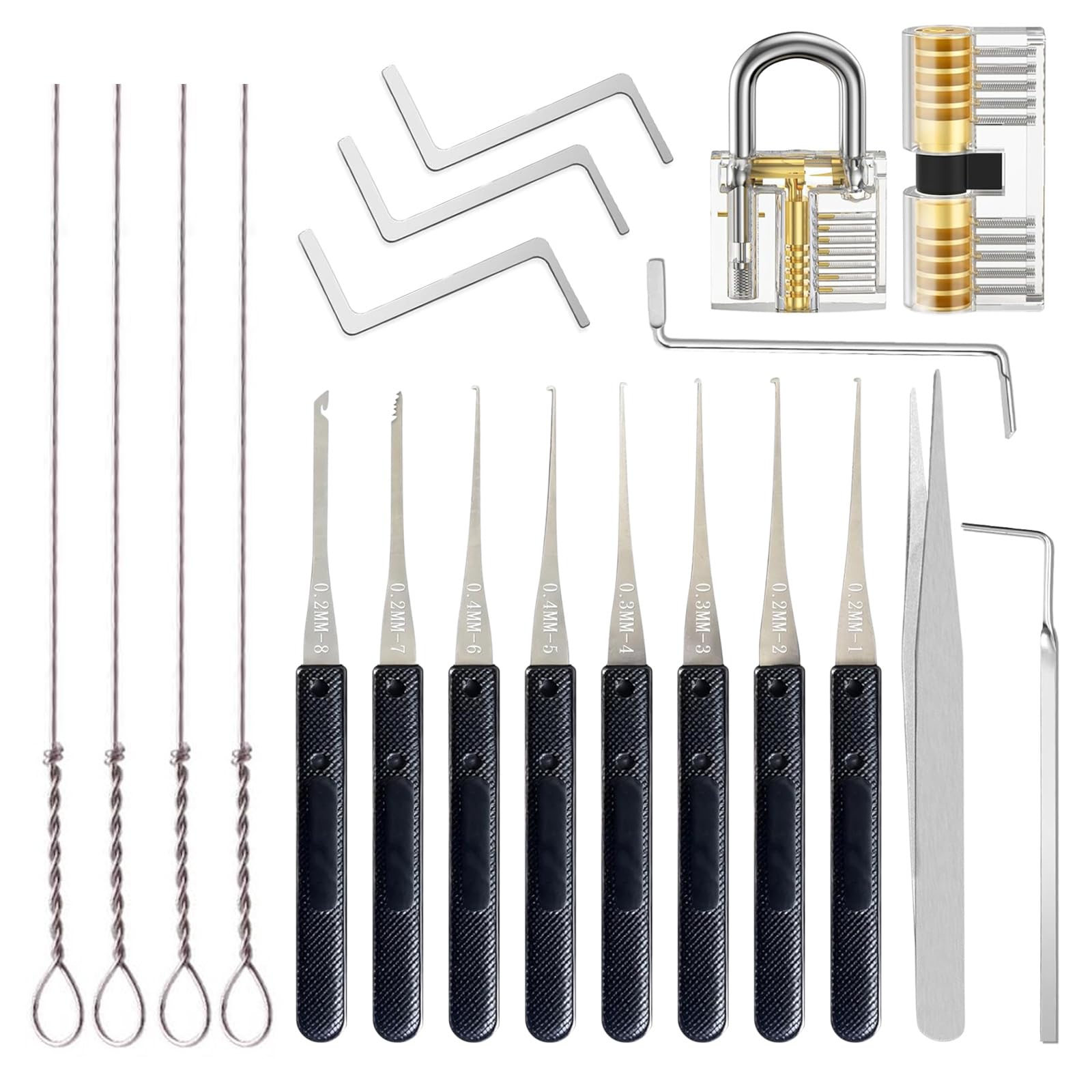 18 Pcs Broken Key Extractor Set - 0.2-0.4mm Lock Pick Set for Car Ignitions,Door Locks & Padlocks,Portable Locksmith Tools Professional