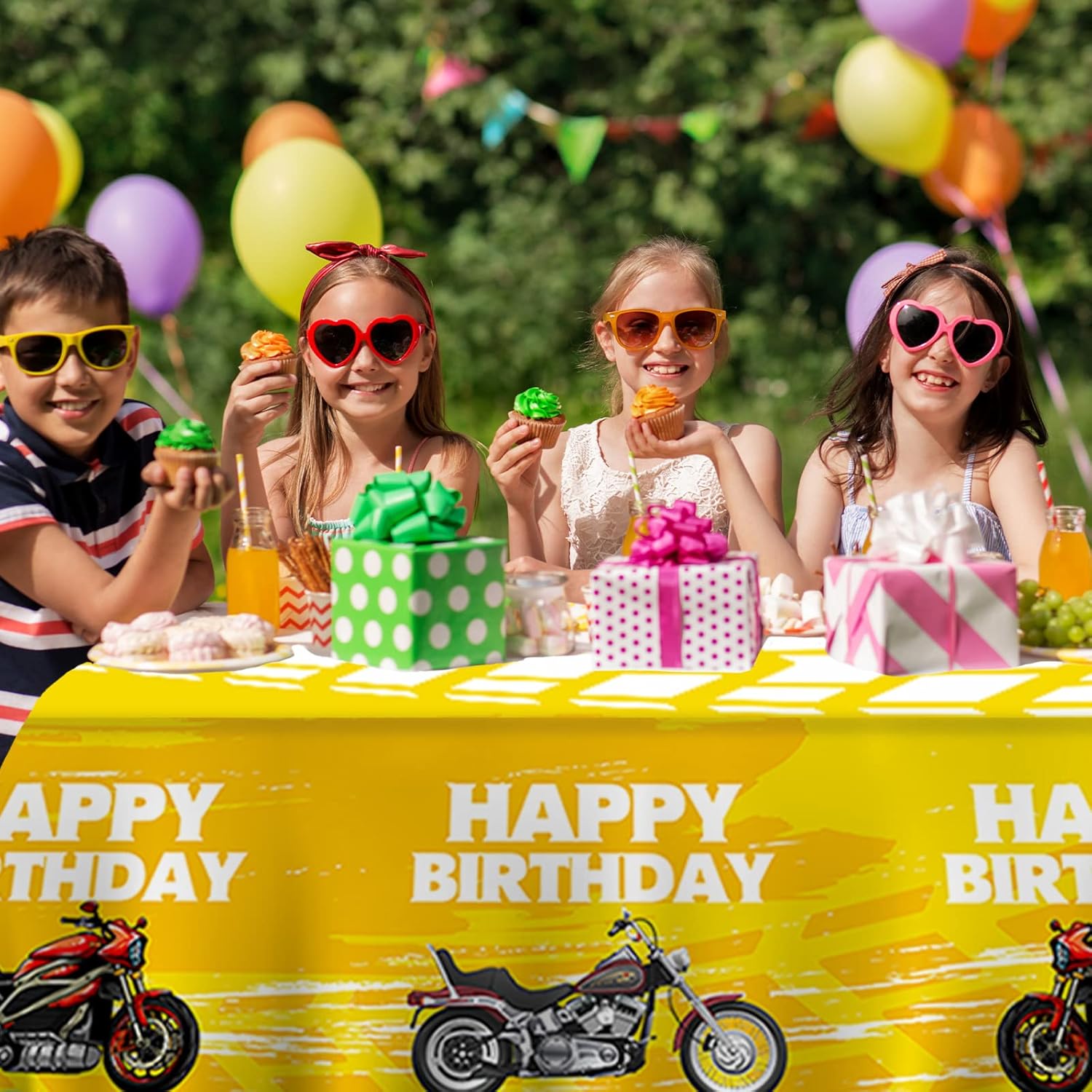 Motorcycle Happy Birthday Tablecloth Motorcycle Party Supplies Car Theme Boys Girls Yellow Birthday Party Supplies Party Picnic Camping Table Cover Decorations