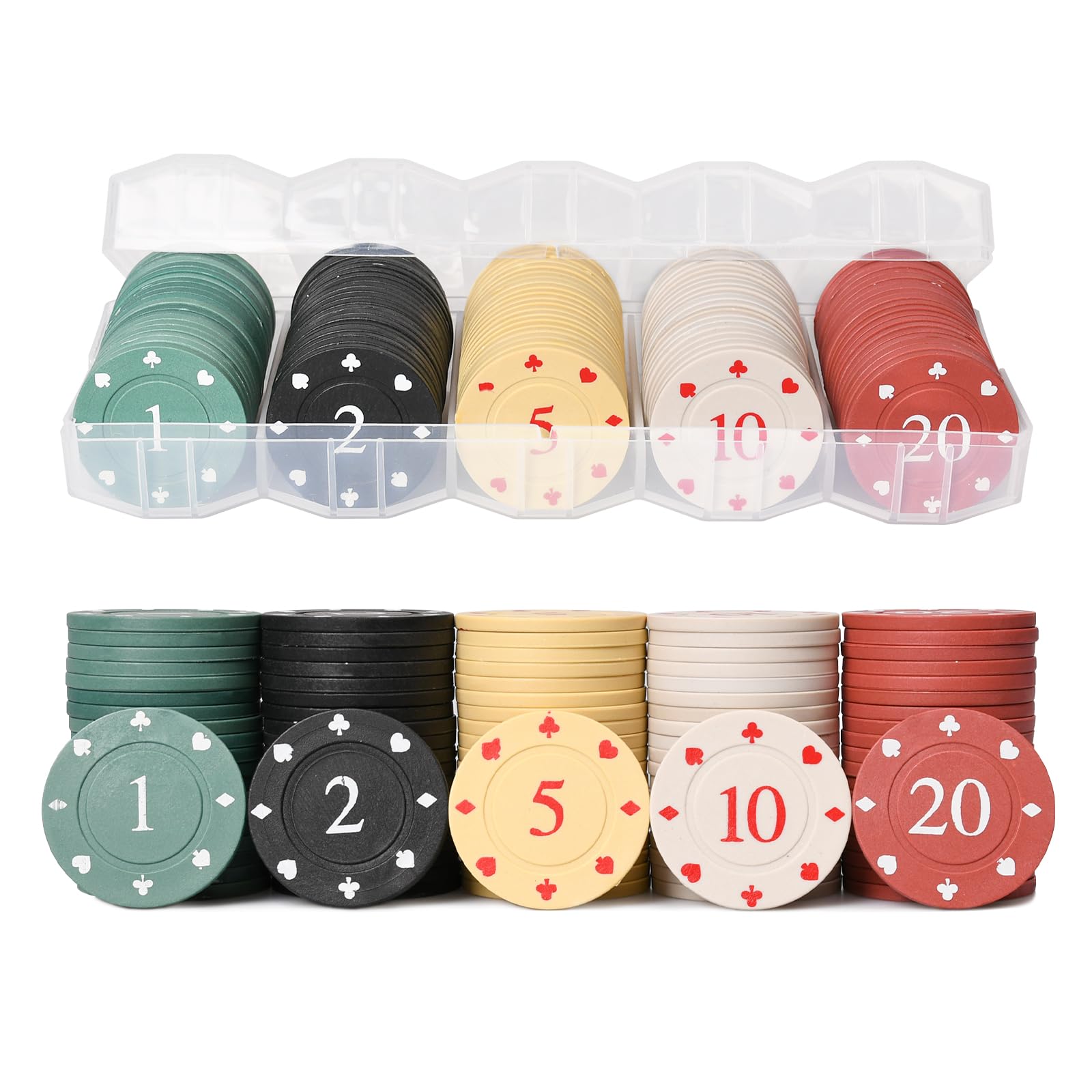 WAONIQ Poker Chips Set - Numbered 1/2/5/10/20, 100 Piece with Holder, Mini Chips for Blackjack, Texas Hold'em, Travel & Parties