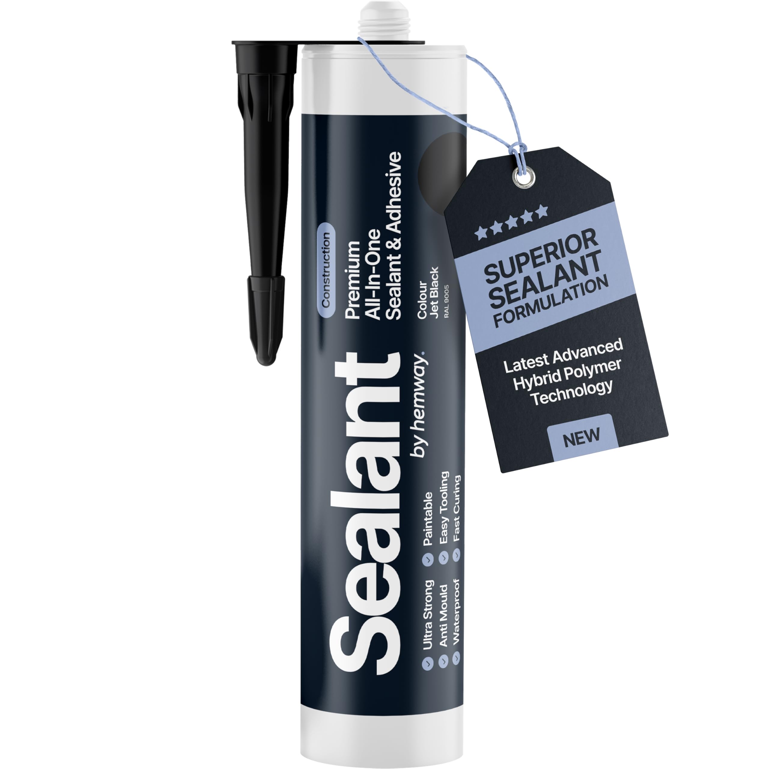 Jet Black Construction Sealant & Adhesive All-in-One Hybrid Polymer | Superior to Silicone Sealant | Waterproof, Odourless, Anti-Mould, Paintable | Kitchen Bathroom Outdoor - 300 ml 1 Pack