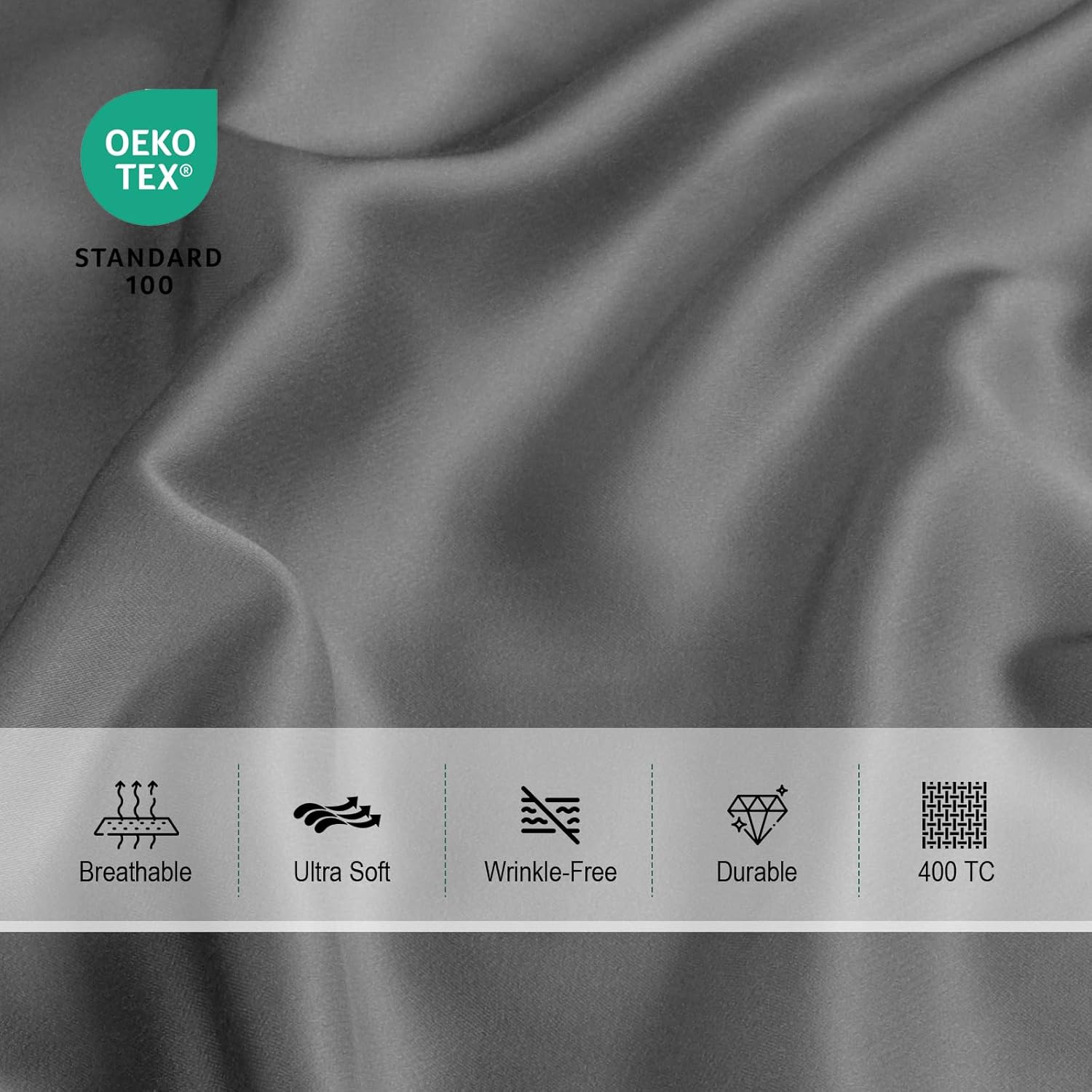 IKIFLY Queen Sheet Set 4 Piece, 16” Deep Pocket, Ultra Soft & Luxuriously for Hot Sleepers, Breathable Silky Bedding Sheets & Pillowcases, Grey - Image 5