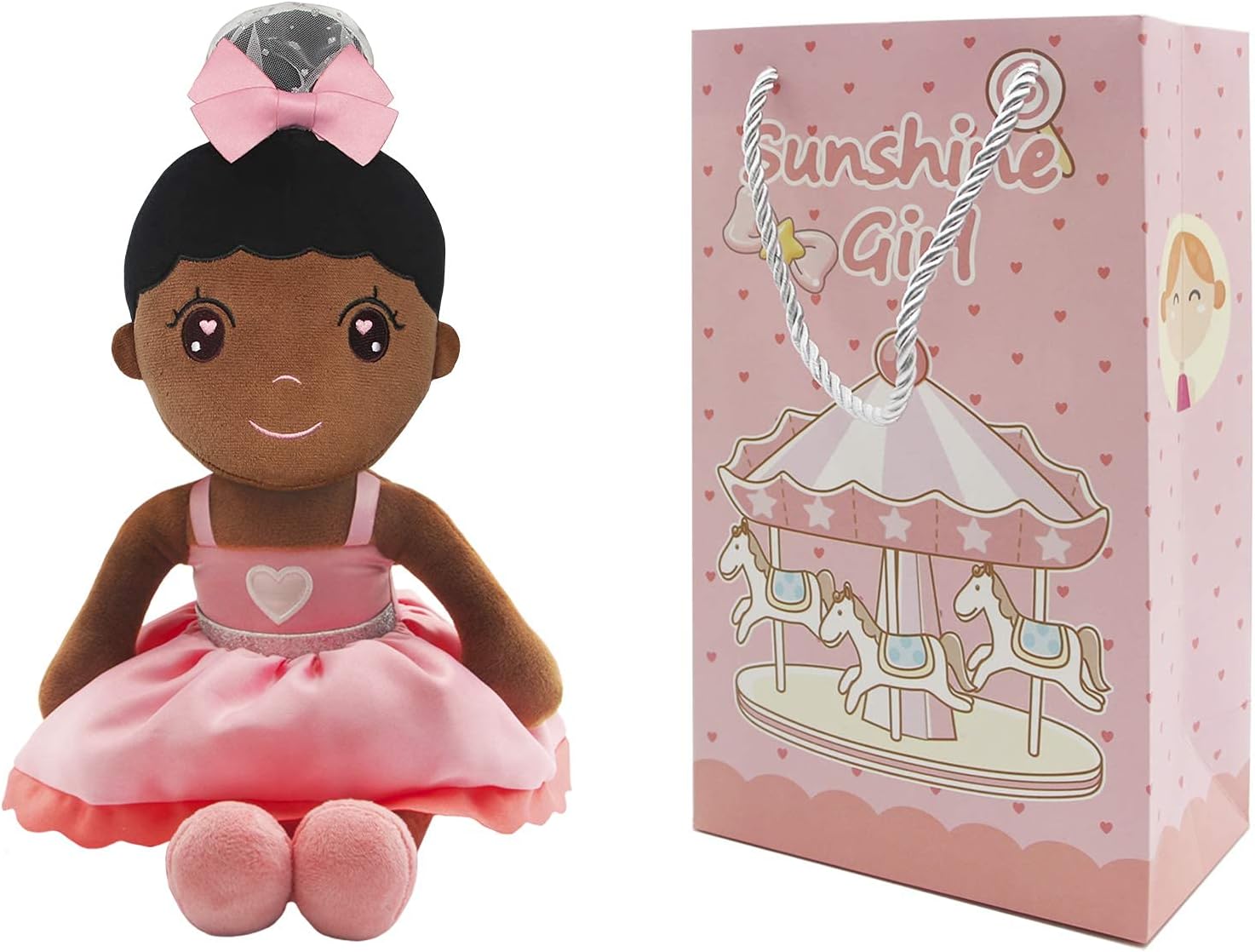 Conzy Stuffed Baby Doll Gifts for Girl 44CM Super Soft Buddy Cuddly Baby Girl Plush Toy Gifts wtih Gift Bag 17.3 Inches in Standing (Black Princess)