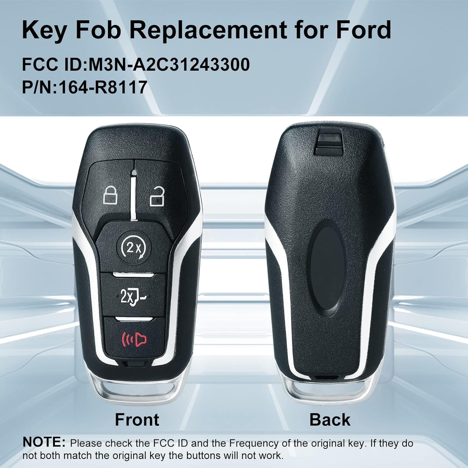 Custodia per telecomando per Ford F150 F250 F350 F450 Super Duty Ford Expedition, 5 pulsanti, solo un guscio chiave, ID FCC: M3N-A2C31243300 P/N: 164-R8117