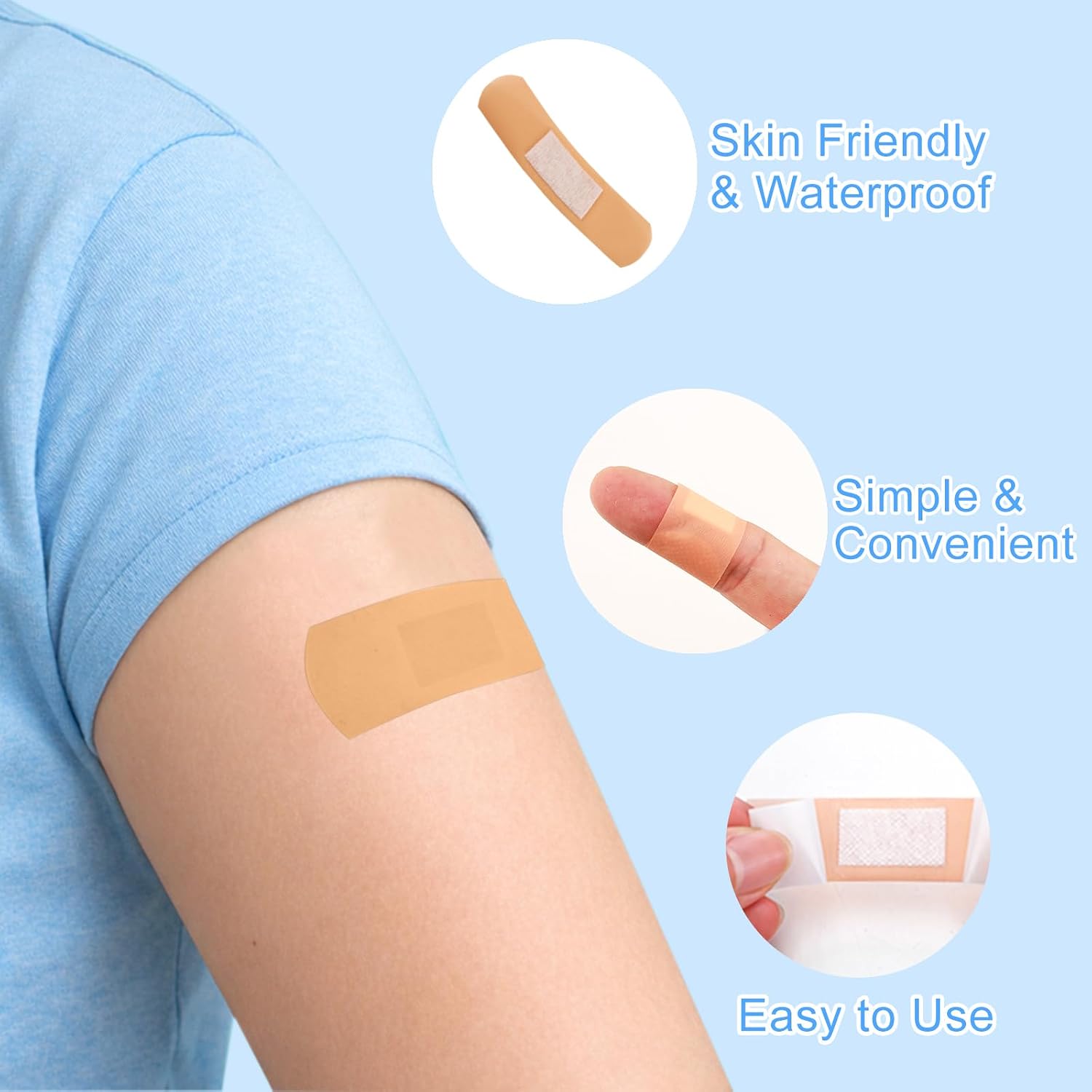 200PCS Adhesive Bandage Assortment with 4 Small Shapes Waterproof PE Film Cover for Cuts and Scrapes First Aid Wound Care Supplies