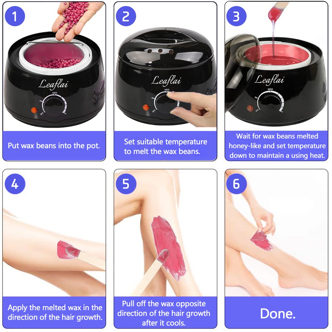 Professional Wax Warmer, Wax Pot,Waxing kit 6 pack 100G Hard Wax Beans Target for Facial Bikini Area Armpit, Melting Pot Hot Wax Heater Accessories for Women 10 Small Wooden Boards(Black)