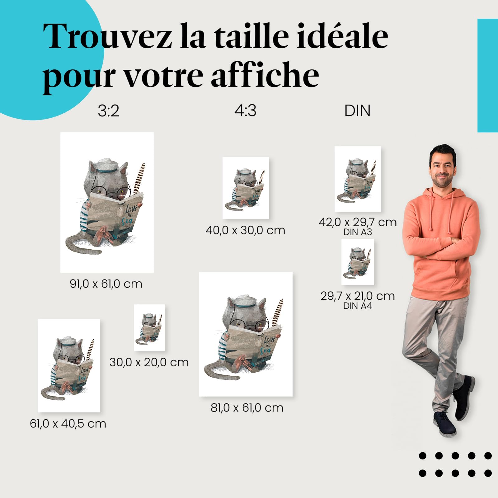 Postereck - 4062 - Tirage Chambre Enfant Chat Livre Lecture Doux Lac – Art Mural, Jeunesse, Faune, Décor - toile - 100,0 cm x 75,0 cm