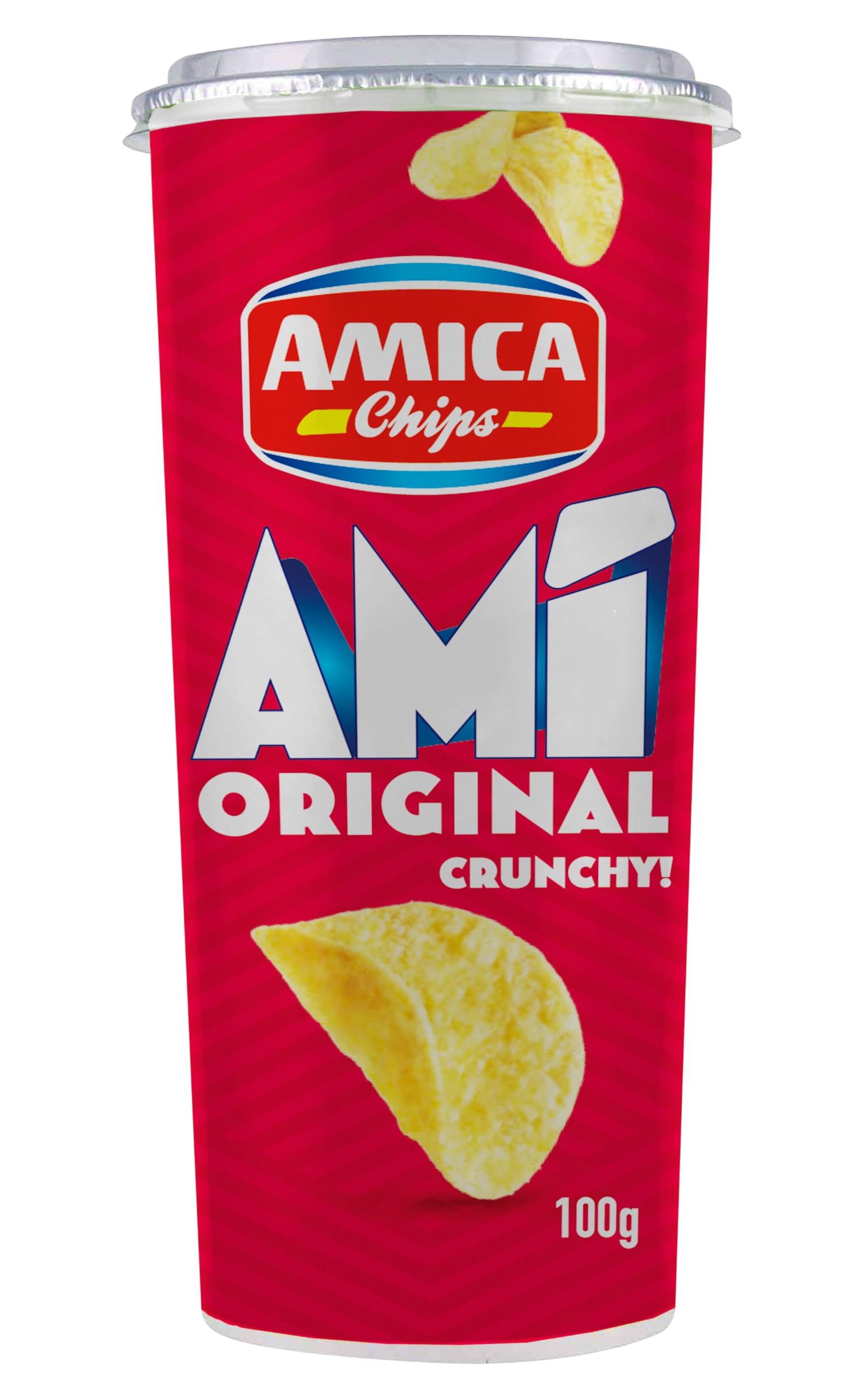 AMICA Chips | AMI' Original, Patatine Gusto Original, Confezione a Tubo Apri e Chiudi, Gusto Croccante, 16 Pezzi x 100 gr