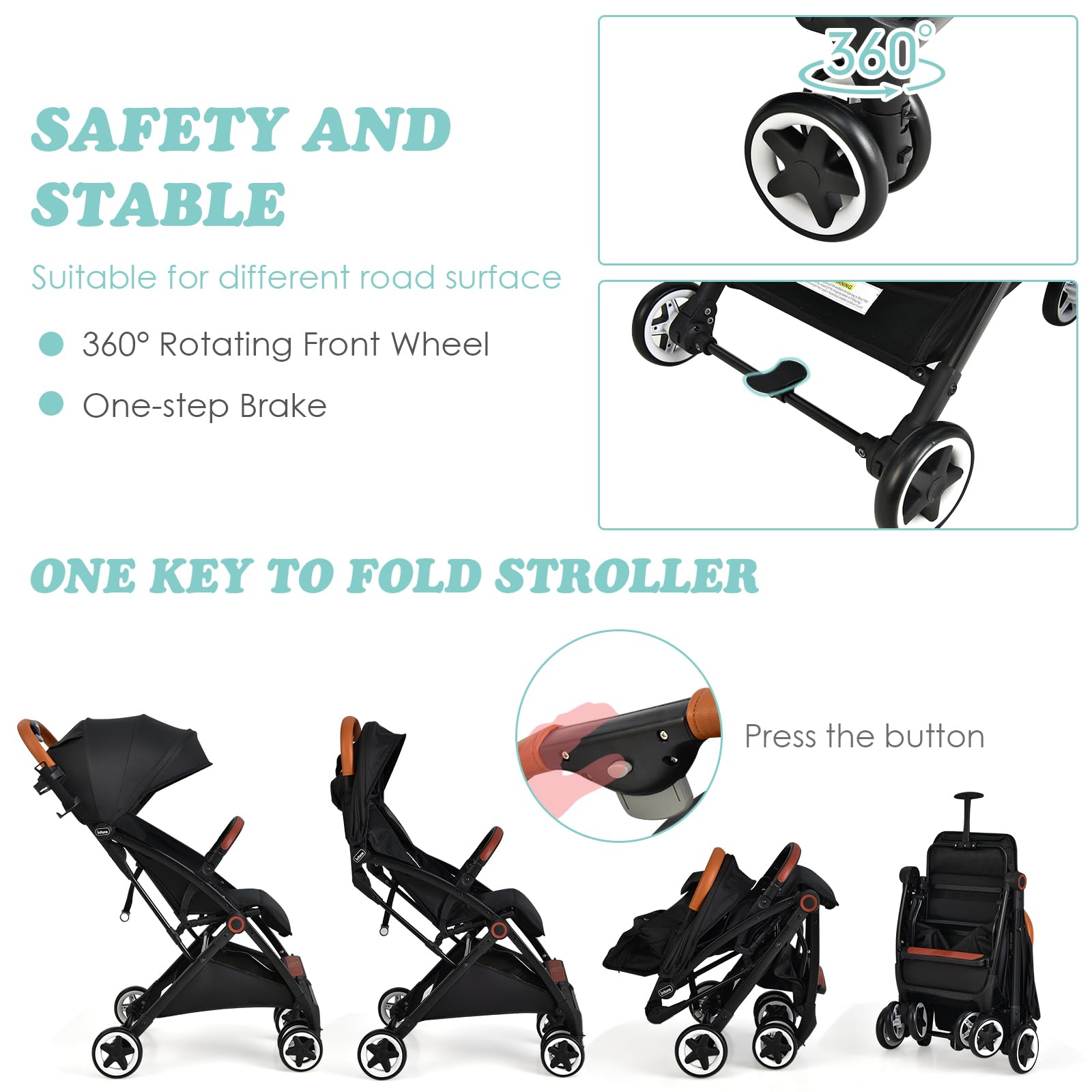 LIFEZEAL Poussette Canne Pliable avec Dossier Réglable, Poussette Bébé Compacte Confort avec Cosy, Moustiquaire, Harnais à 5 Points, 4 Roues, Panier de Rangement, Charge de 15 kg, 0-36 mois (Noir)