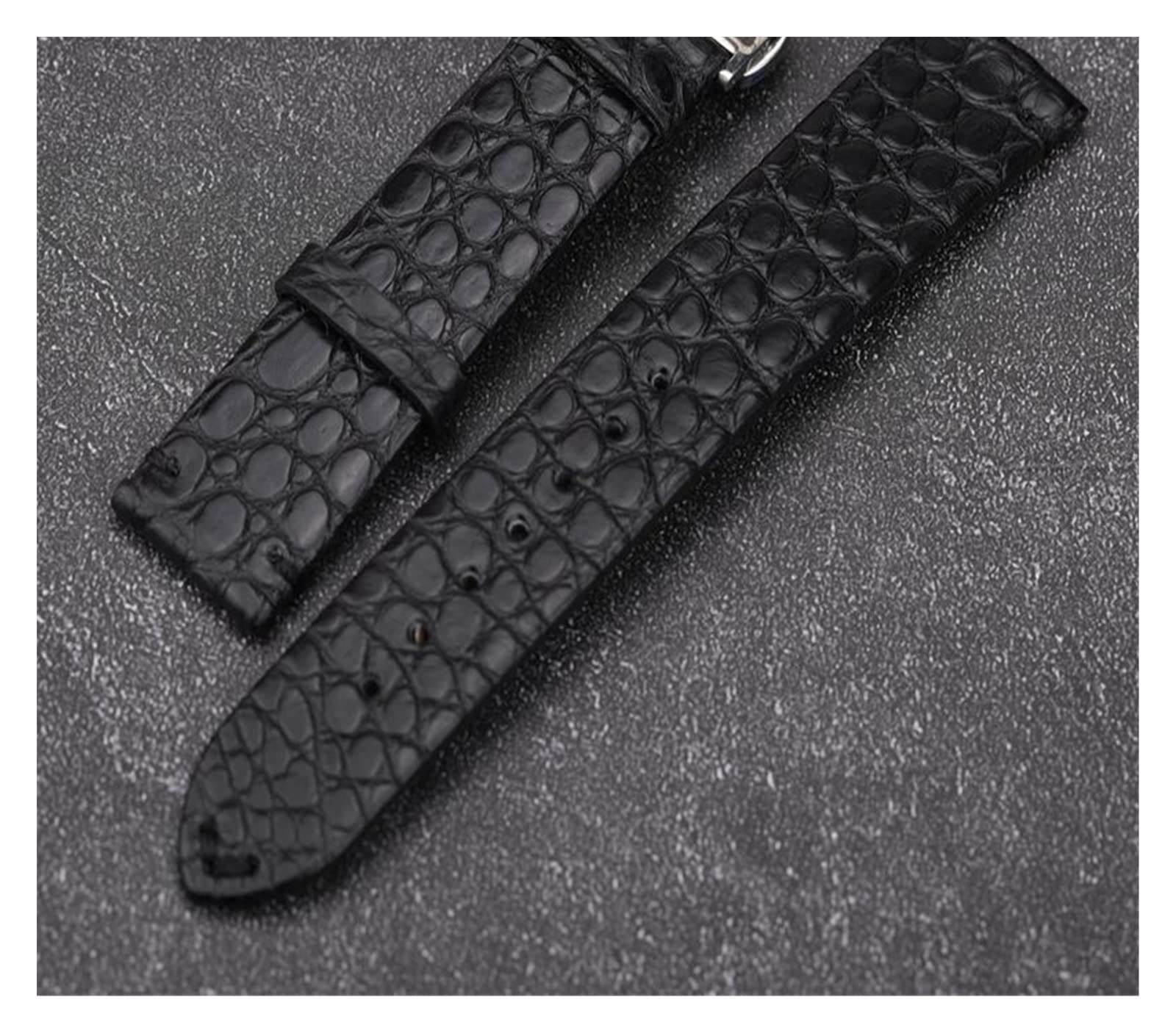 Cinturino in Pelle Ultrasottile con Chiusura a Farfalla 18 19 20 21 22MM Modello in Pelle Nera Braccialetto Morbido Vintage da Uomo e da Donna (Fibbia ad ardiglione in Argento 18MM)